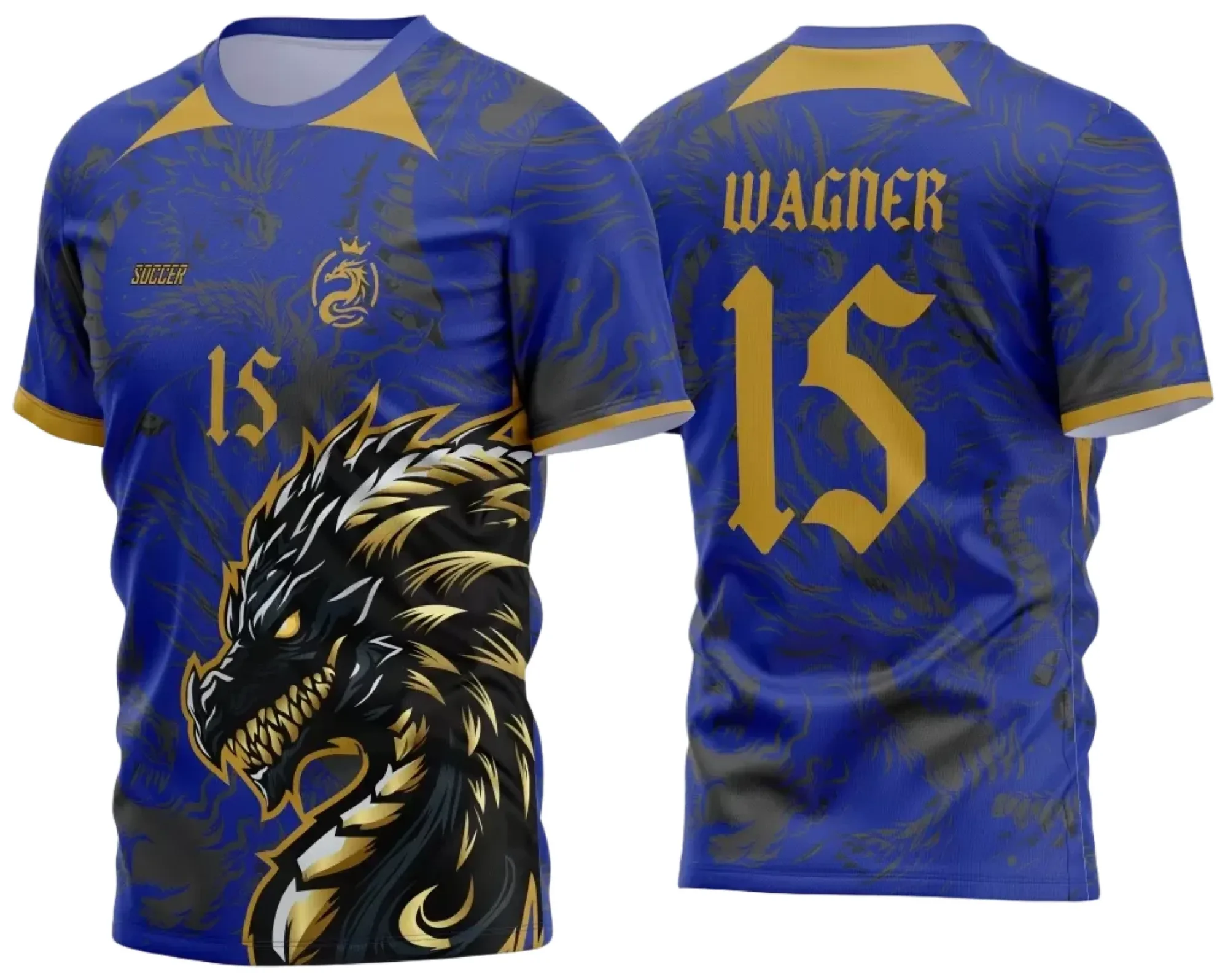 Camiseta unissex preta com logo no peito e estampa grande nas costas mostrando dragão estilizado para InterClasse 2024-2025 em design impactante e moderno.