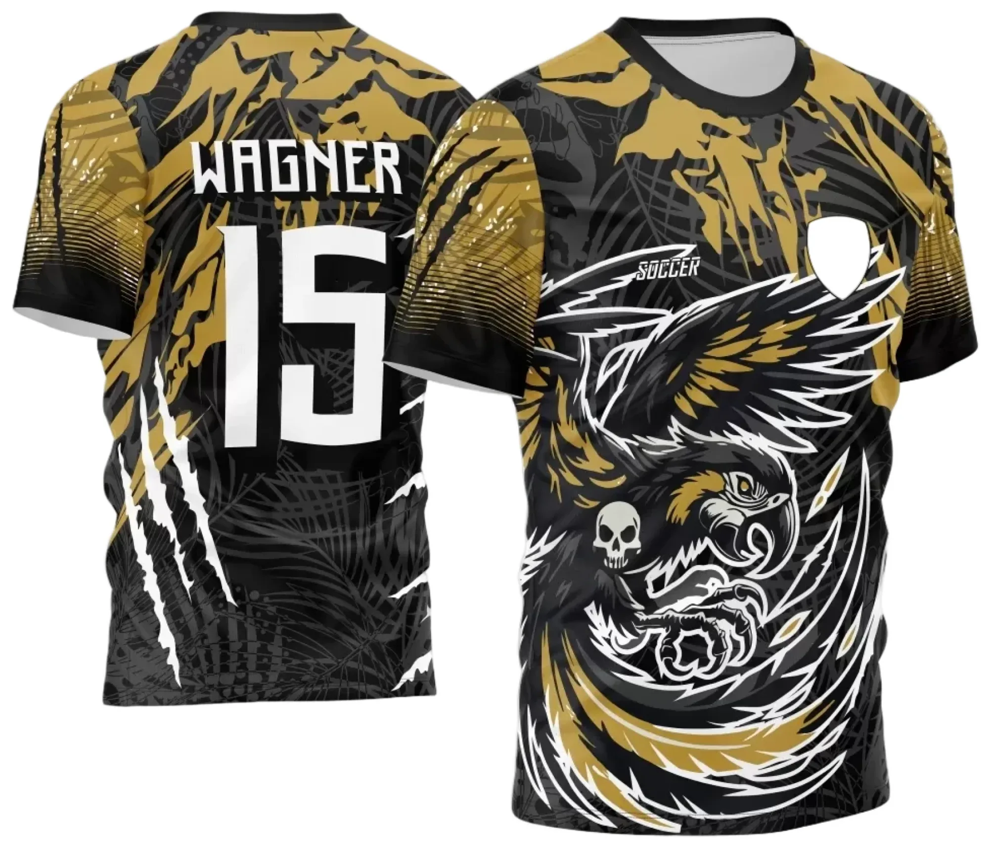 Camiseta unissex preta com logo no peito e estampa grande nas costas, tema Interclasse Arara Ataque 2024 - 2025, visual moderno para uso casual e eventos esportivos.