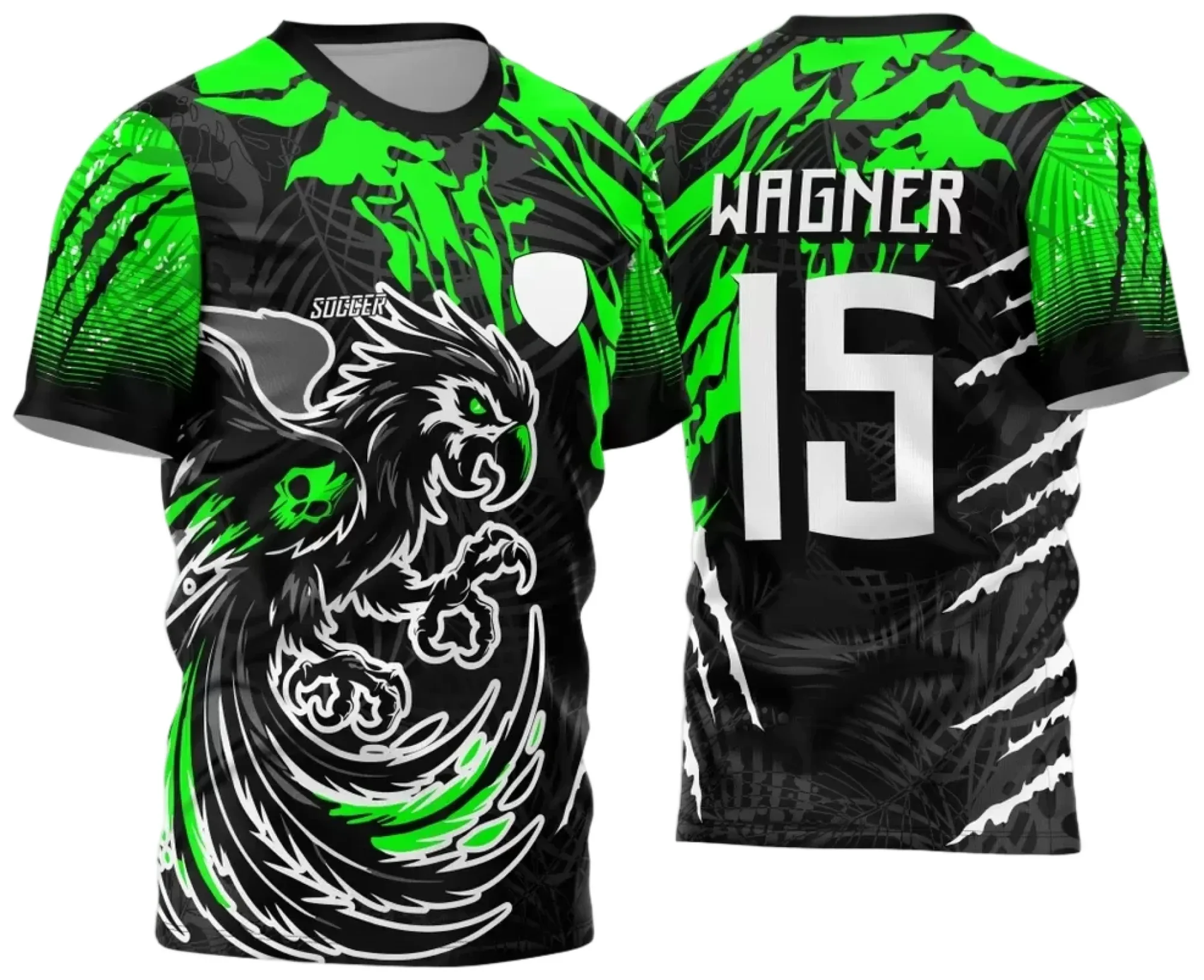 Camiseta unissex preta com logo no peito e estampa grande nas costas com tema Camisa de Interclasse Arara 2024 - 2025 modelo 8, ideal para uso em eventos escolares e esportivos.