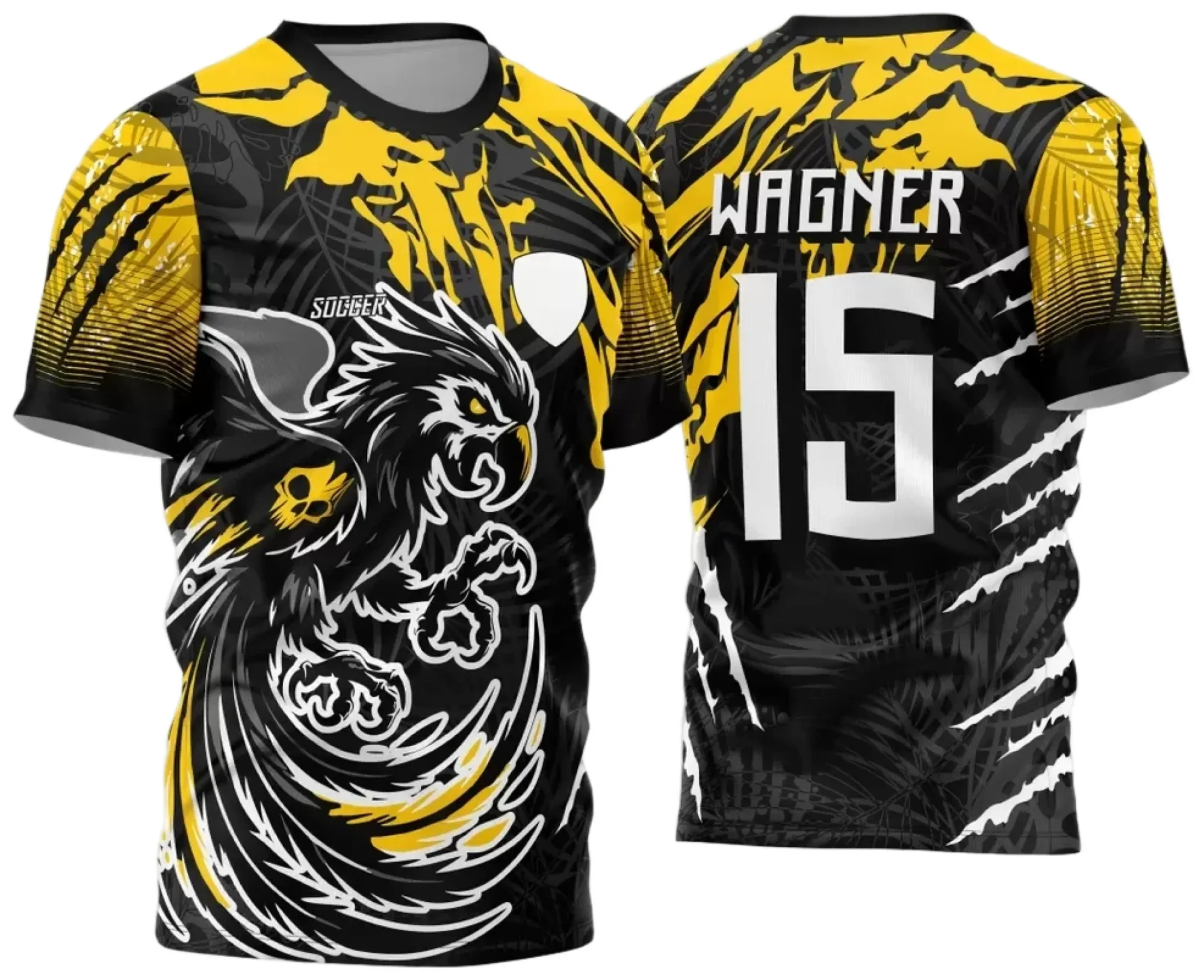 Camiseta unissex preta com logo no peito e estampa grande nas costas da Interclasse Arara 2024 - 2025 modelo 9, perfeita para eventos escolares e coleções exclusivas.