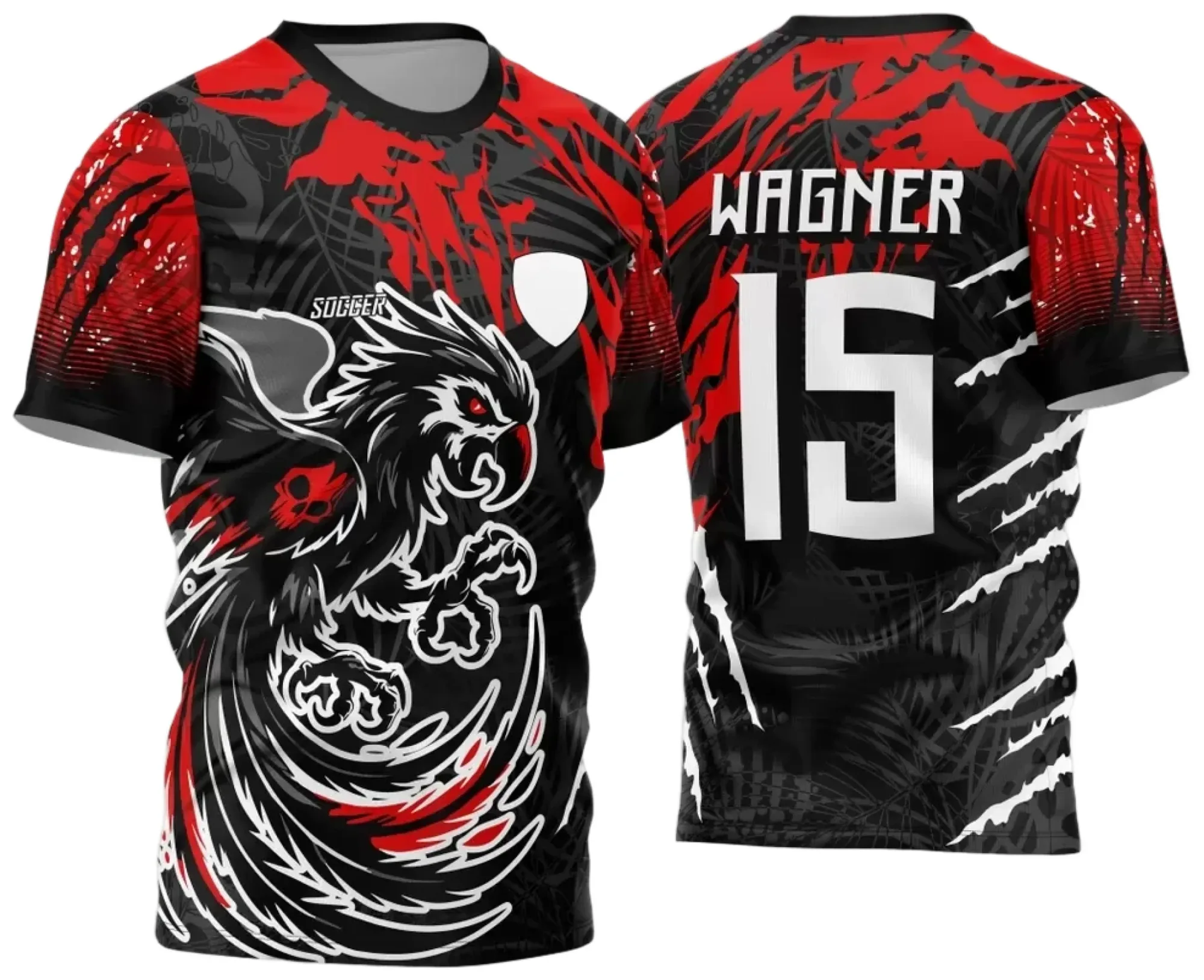 Camiseta unissex preta com logo no peito e estampa grande nas costas inspirada na Camisa de Interclasse Arara 2024 2025 modelo 11, perfeito para eventos escolares e times.