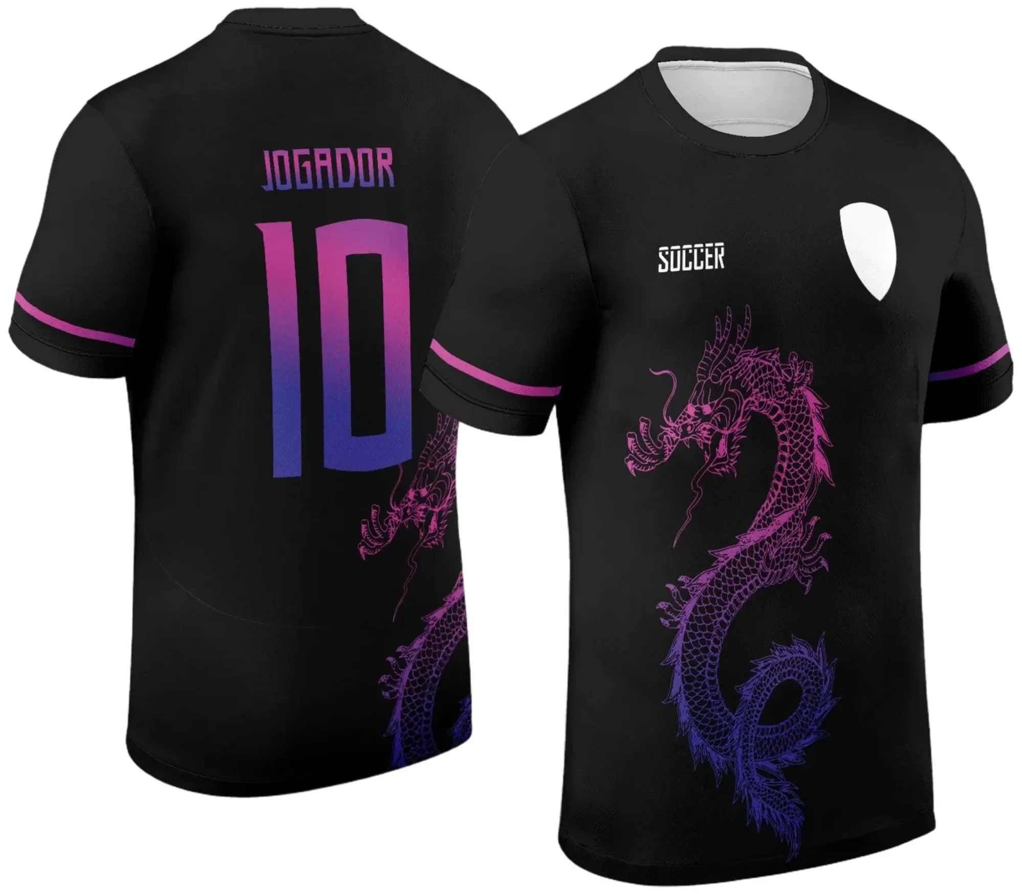 Camiseta unissex preta com logo no peito e estampa grande nas costas com tema Dragão Interclasse 2024-2025, estilo moderno e visual impactante.