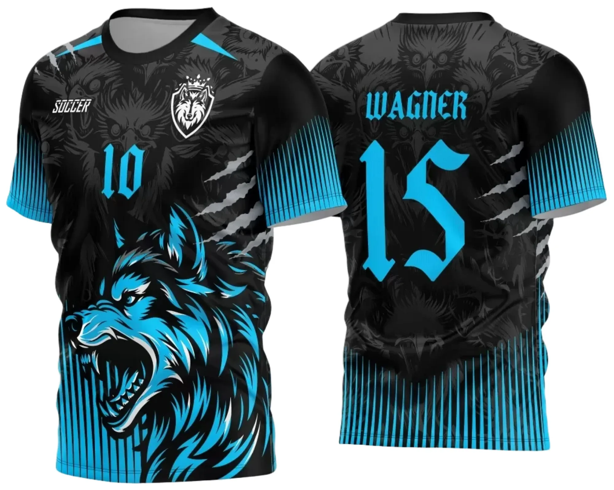 Camiseta unissex preta com logo no peito e estampa grande nas costas mostrando o tema Interclasse Lobo 2024 - 2025, ideal para eventos e times esportivos.