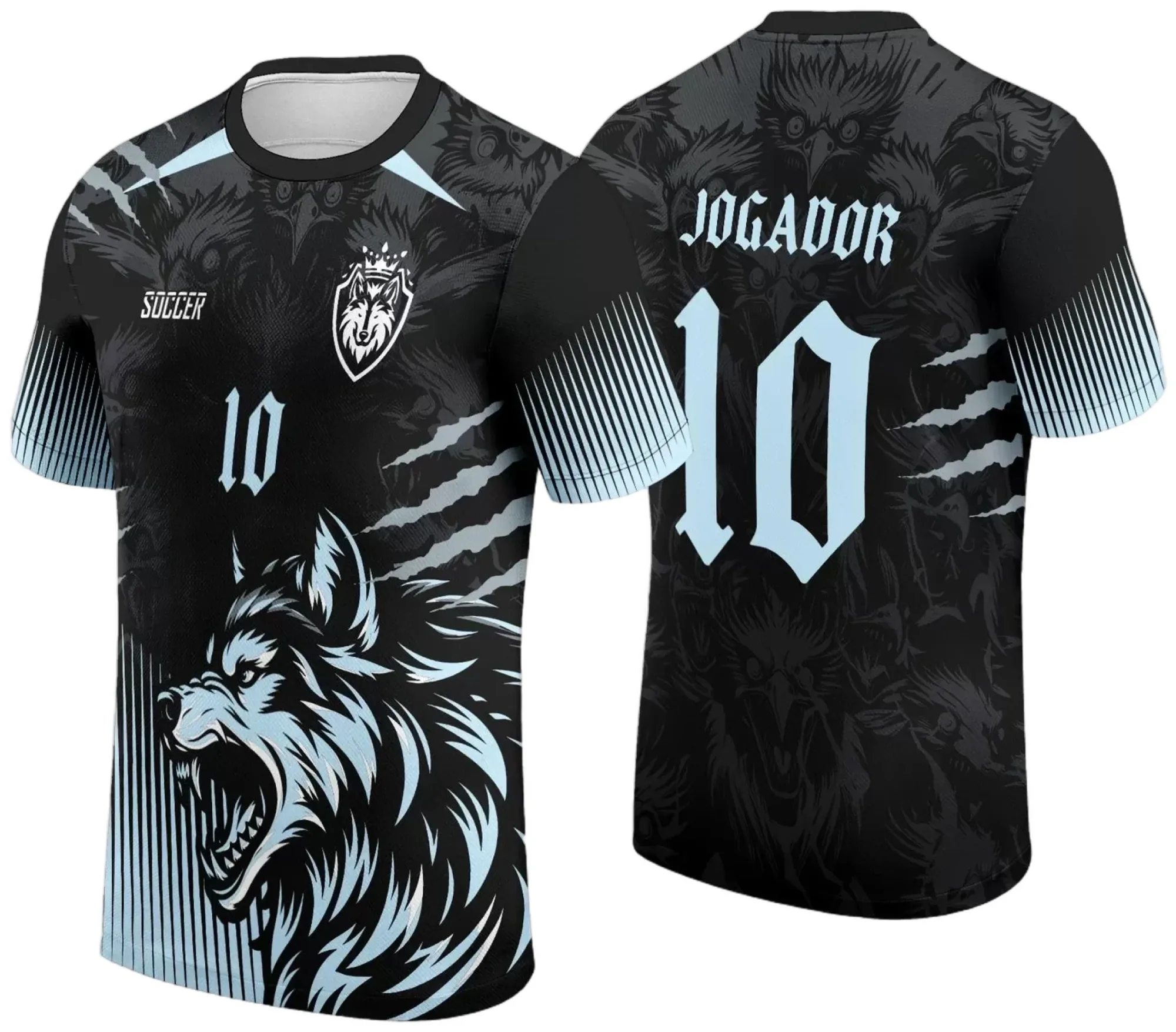 Camiseta unissex preta com logo no peito e estampa grande nas costas mostrando o tema Camisa Interclasse LOBO 2024 2025 modelo 3, ideal para eventos escolares e esportivos.