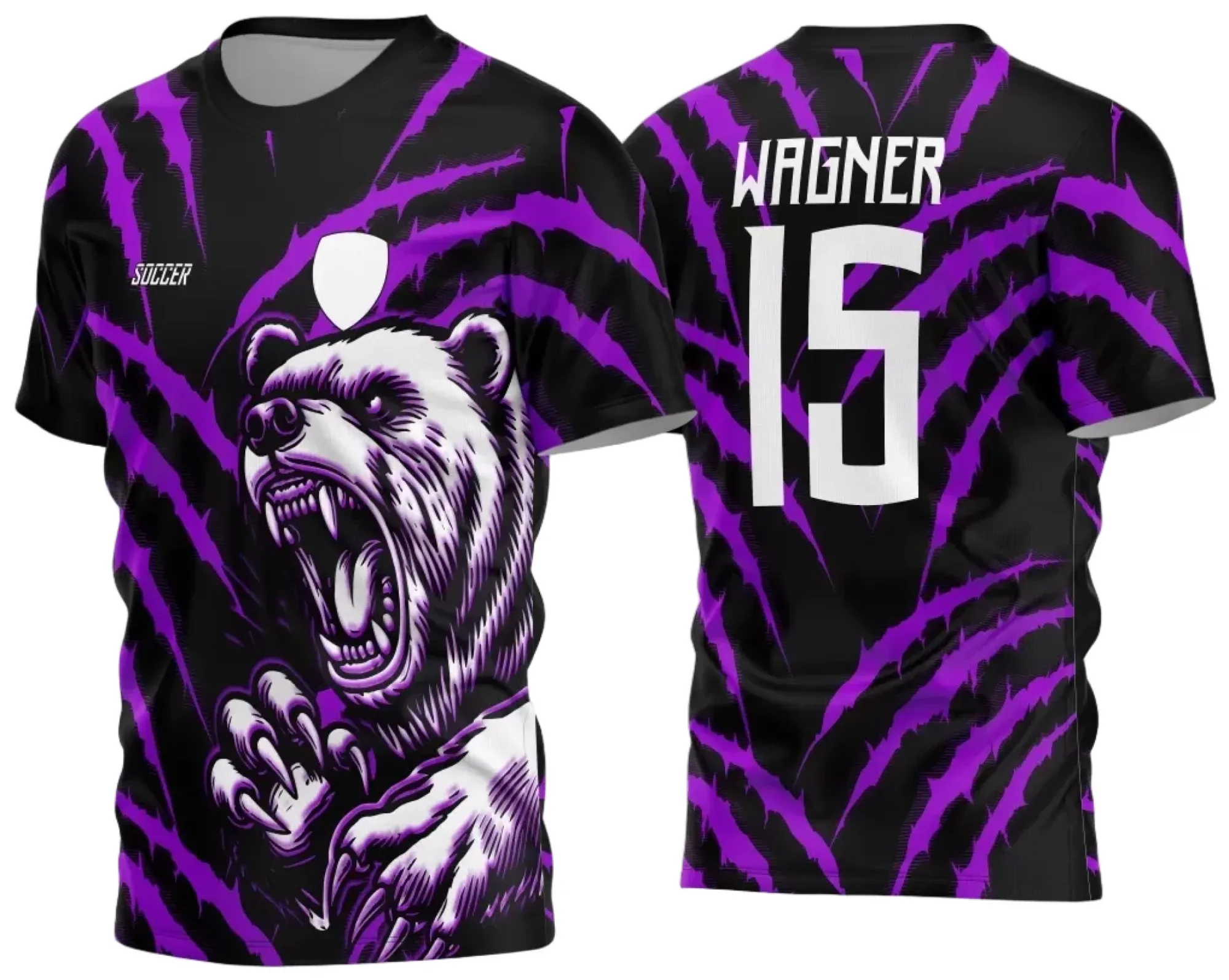 Foto de camiseta unissex branca com logo no peito e estampa grande nas costas do Urso Branco do InterClasse 2024 - 2025, estilo moderno e visual impactante para todas as ocasiões.