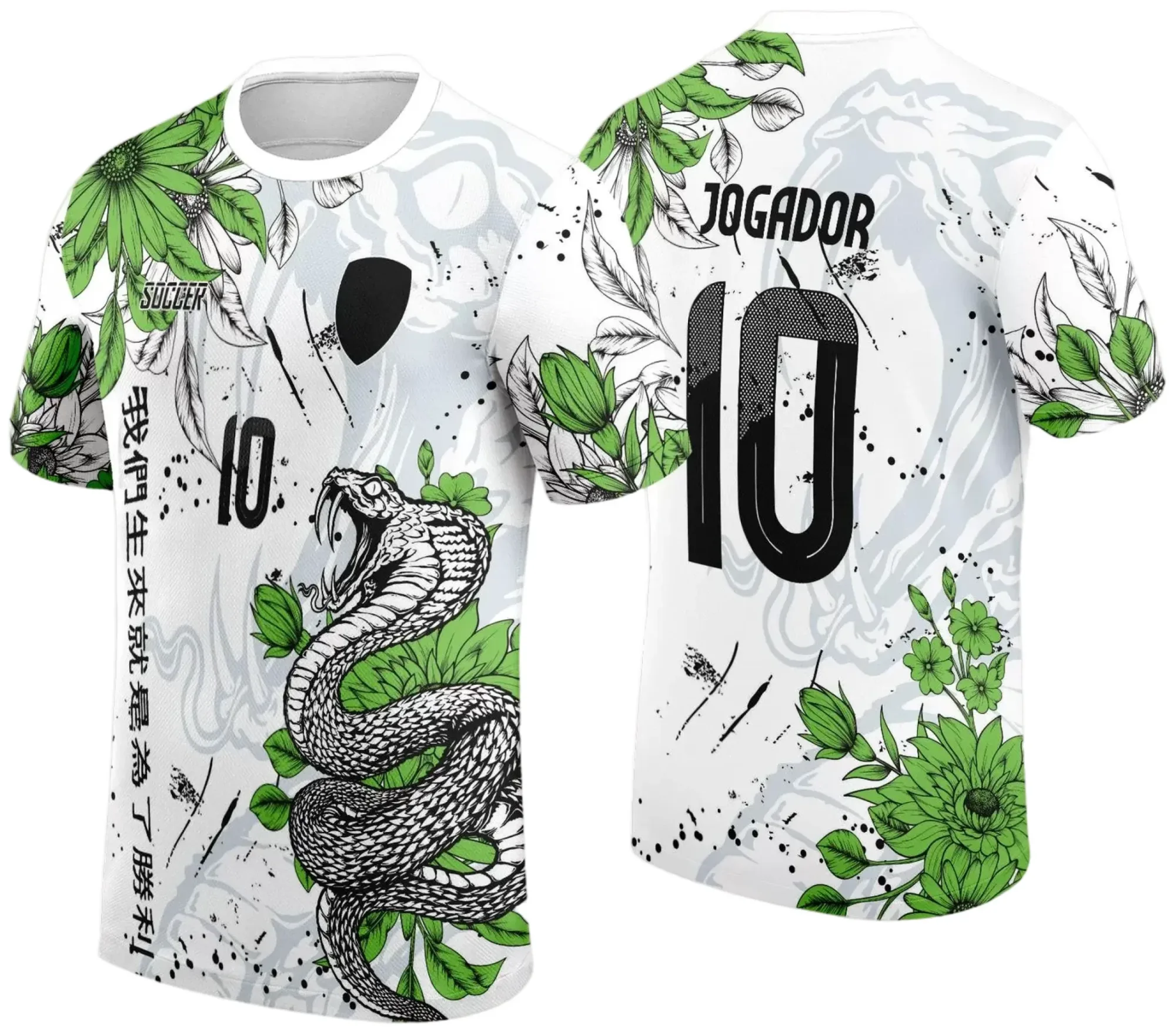 Camiseta unissex preta com logo no peito e estampa grande nas costas inspirada no tema Cobra Serpente dos Jogos Internos Interclasse 2024.