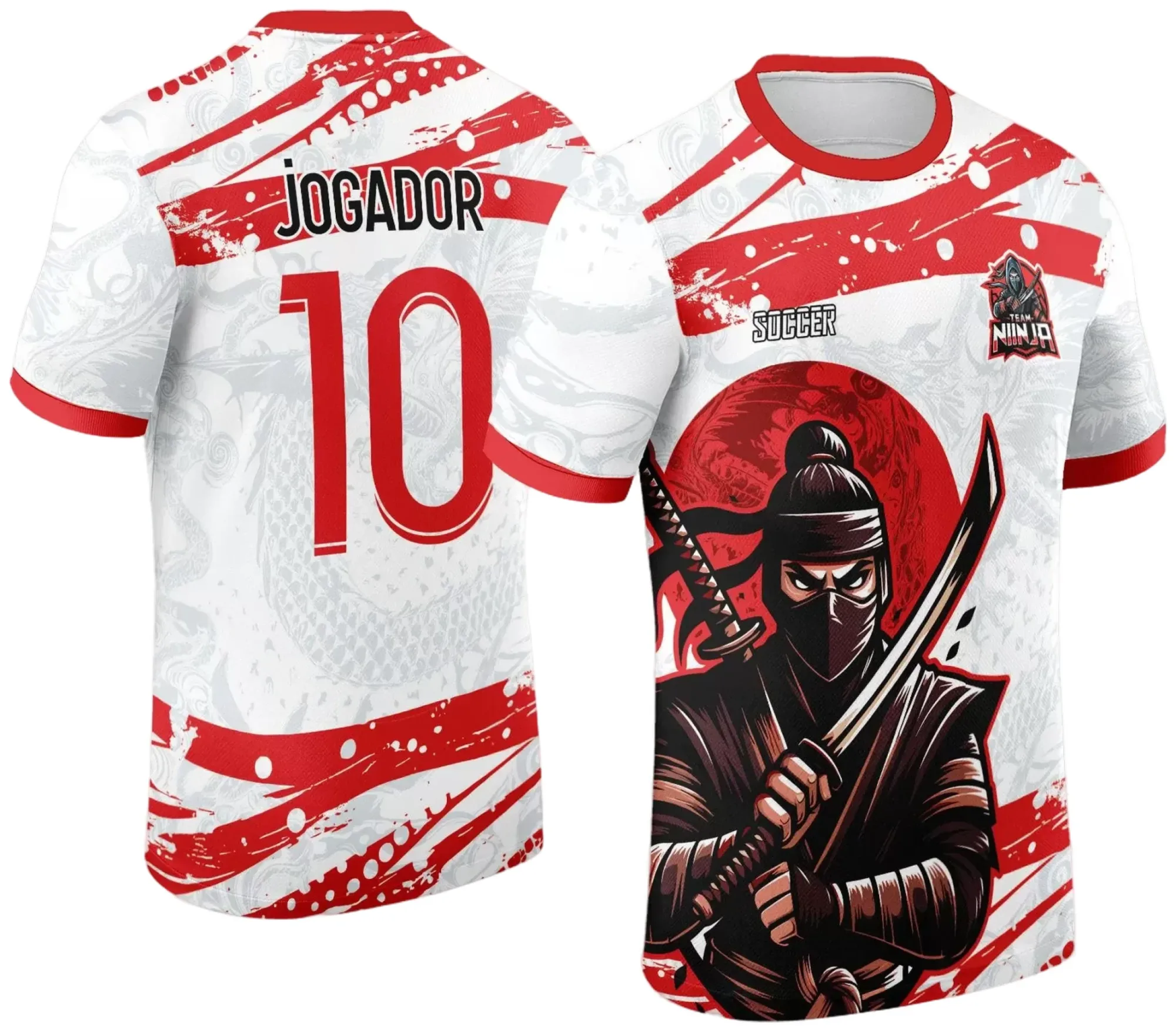 Camiseta preta unissex com logo no peito e estampa grande nas costas com tema Ninja do Interclasse 2024, ideal para uso casual ou eventos escolares.