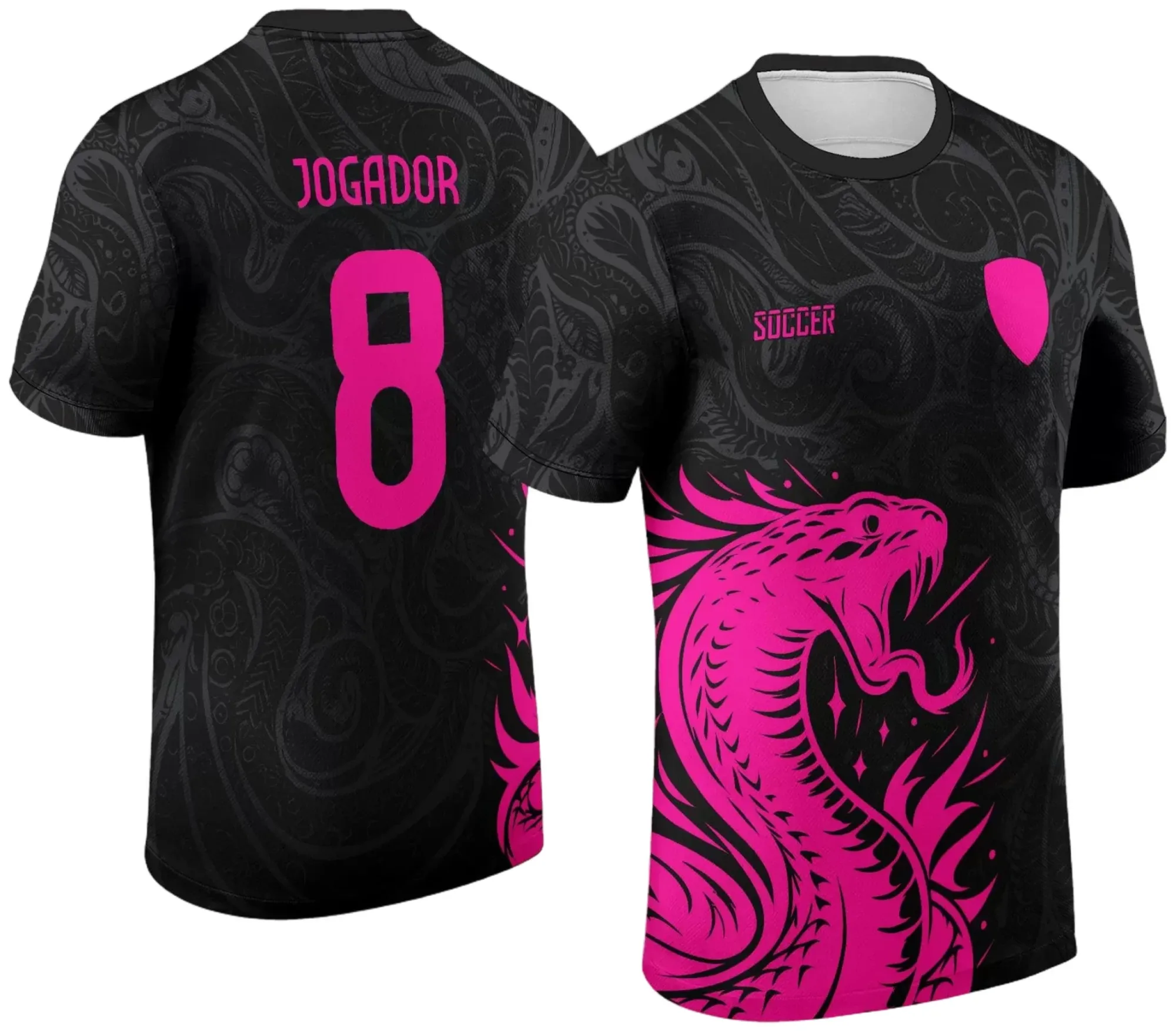 Camiseta preta unissex com logo no peito e estampa grande nas costas destacando a serpente feroz na competição INTERCLASSE 2024, visual moderno e marcante.