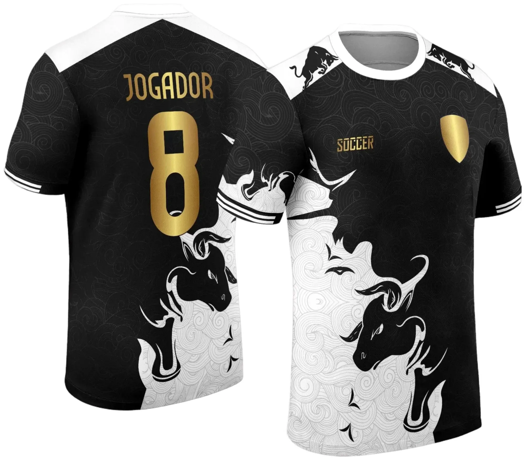 Camiseta unissex preta com logo no peito e estampa grande nas costas do tema Touro Feroz Interclasse 2024, modelo moderno e impactante para eventos e turmas.