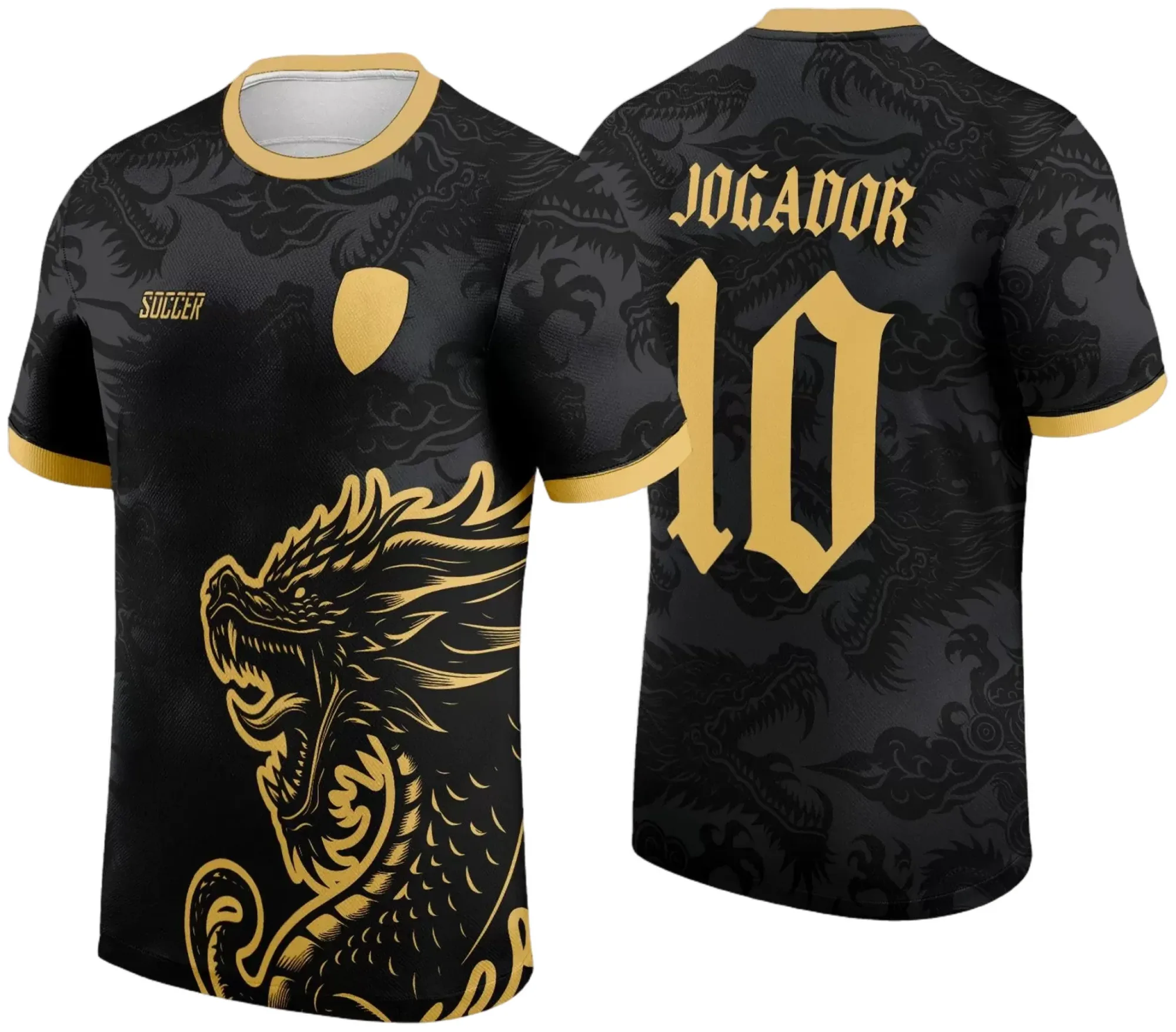 Camiseta unissex preta com logo no peito e estampa grande nas costas representando o Dragão Negro do INTERCLASSE 2024, design impactante e moderno ideal para eventos e uso casual.