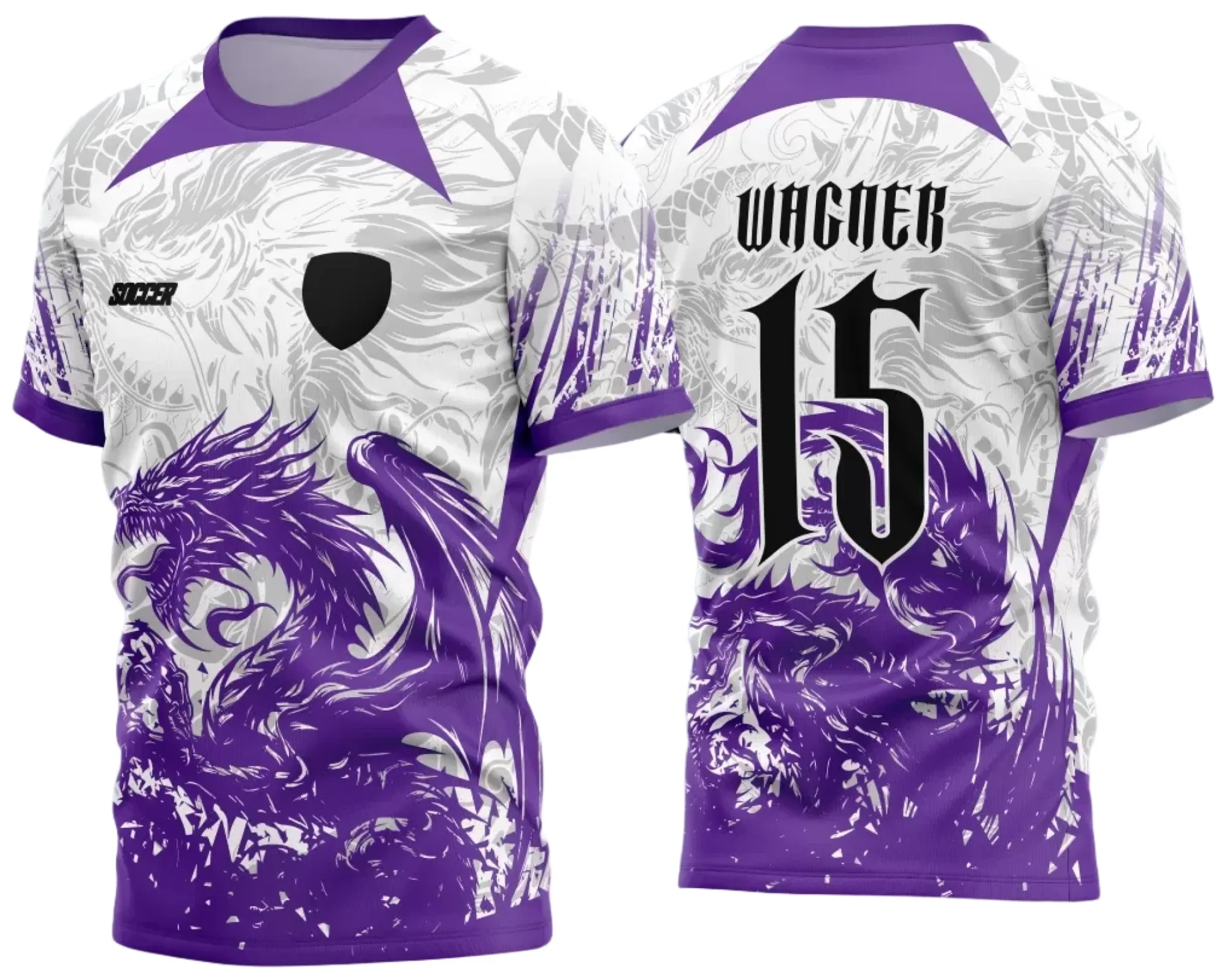 Camiseta unissex preta com logo no peito e estampa grande nas costas mostrando o tema Interclasse Dragão 2024 modelo 9, ideal para eventos escolares e confraternizações.