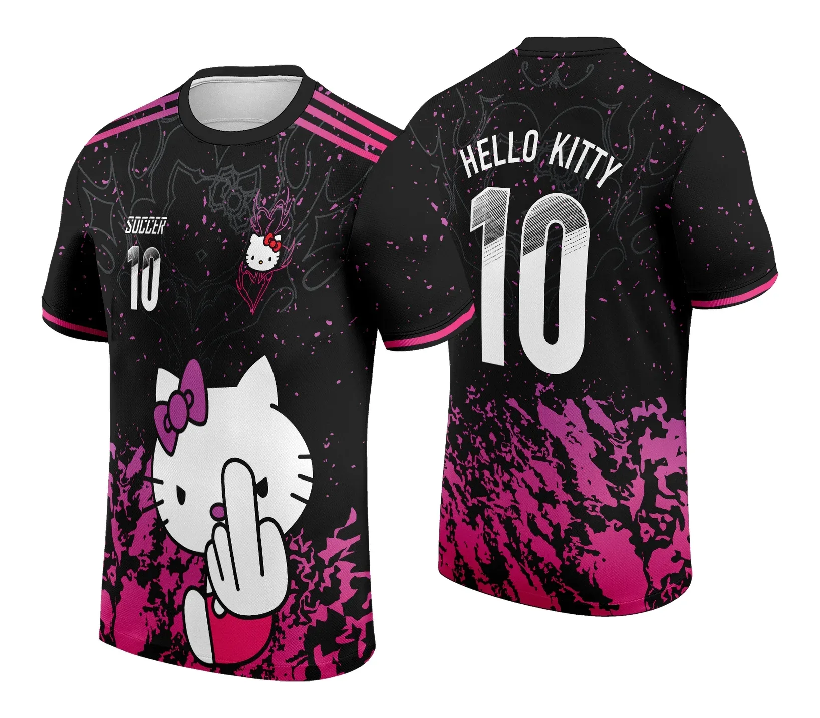 Camiseta unissex branca com logo no peito e estampa grande nas costas da Hello Kitty Interclasse 2024, perfeita para eventos escolares e confraternizações.