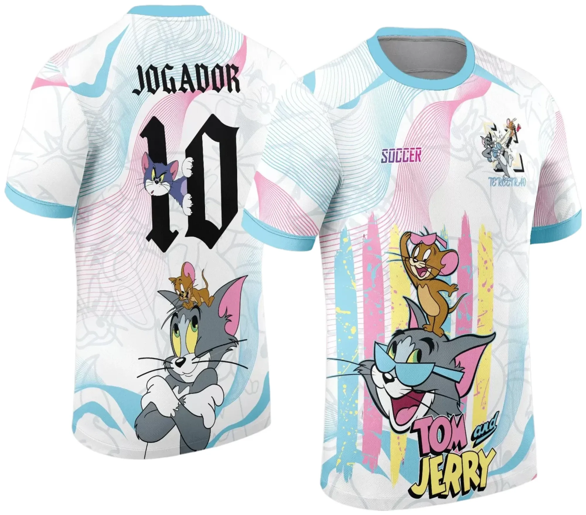 Camiseta unissex preta com logo no peito e estampa grande nas costas do Interclasse Tom e Jerry, perfeita para quem ama o clássico e quer estilo único no visual.