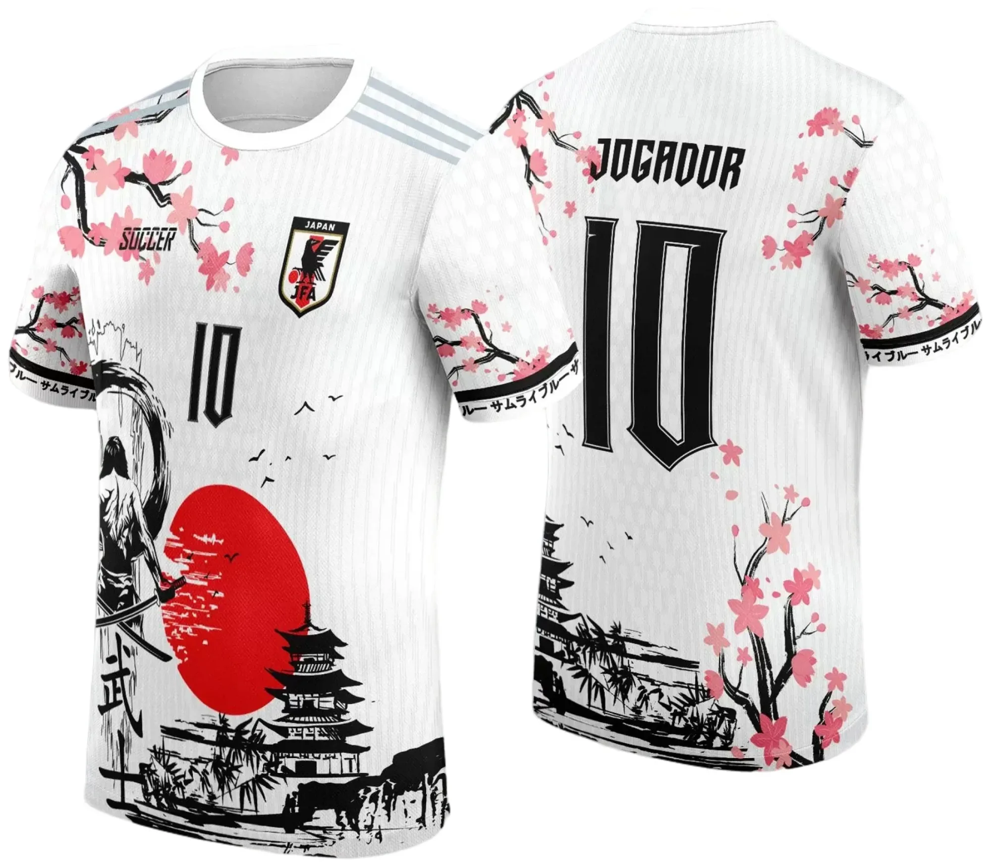 Camiseta unissex branca com logo no peito e estampa grande nas costas inspirada no Interclasse Japão 2024, design vibrante e moderno, ideal para uso casual e eventos temáticos.