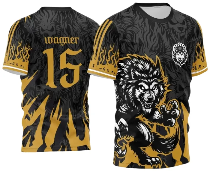 Arte Estampa Camisa Interclasse Lobo Assustador Preto e Branco 2024 modelo 2