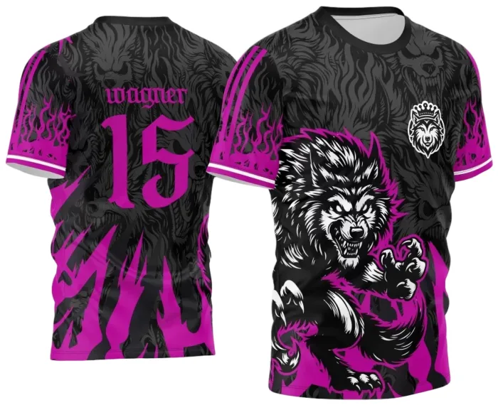 Arte Estampa Camisa Interclasse Lobo Assustador Preto e Branco 2024 modelo 3