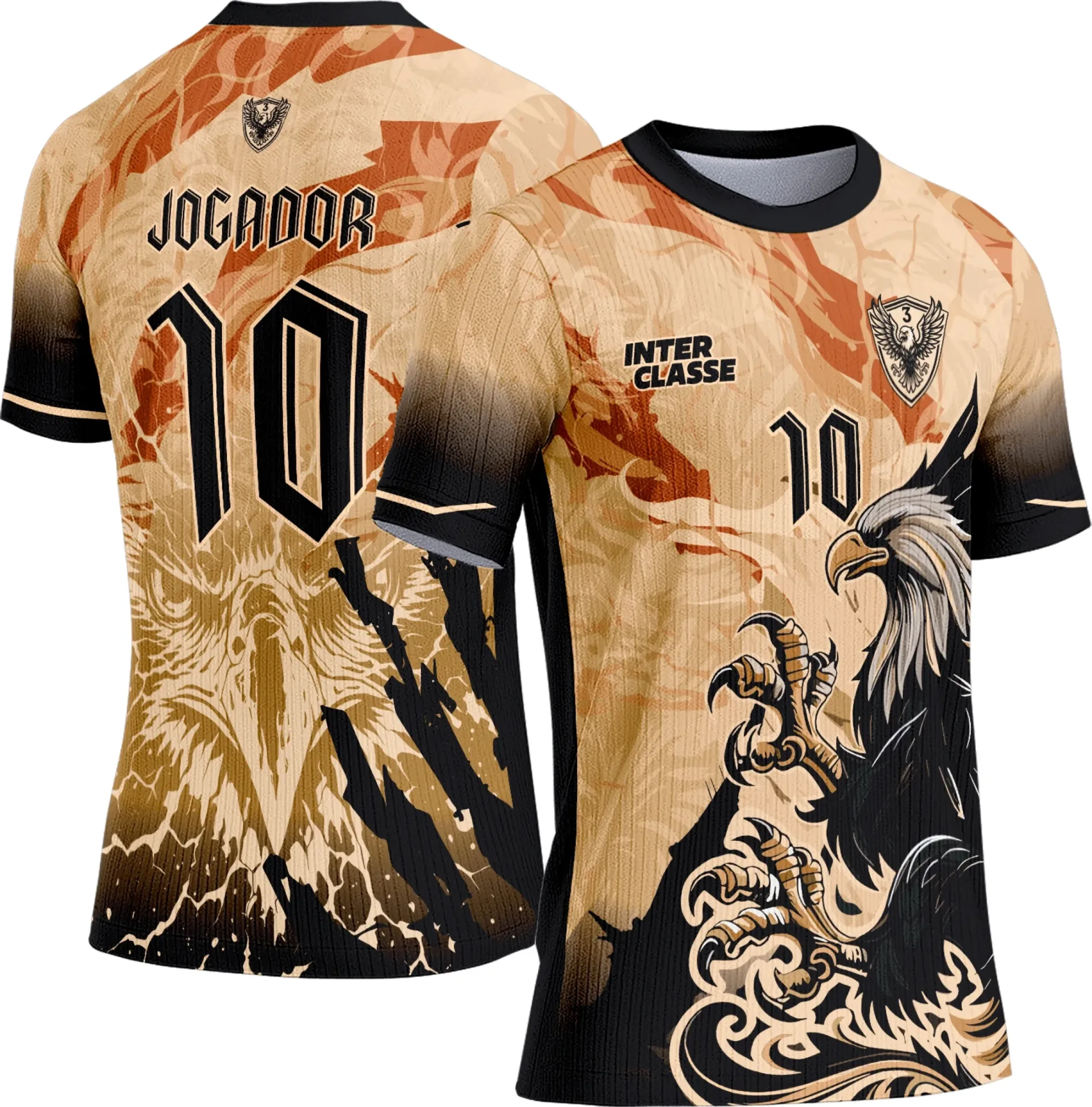 Camiseta unissex preta com logo no peito e estampa grande nas costas com tema Águia para Interclasse 824, design moderno e vibrante, ideal para eventos e uso casual.