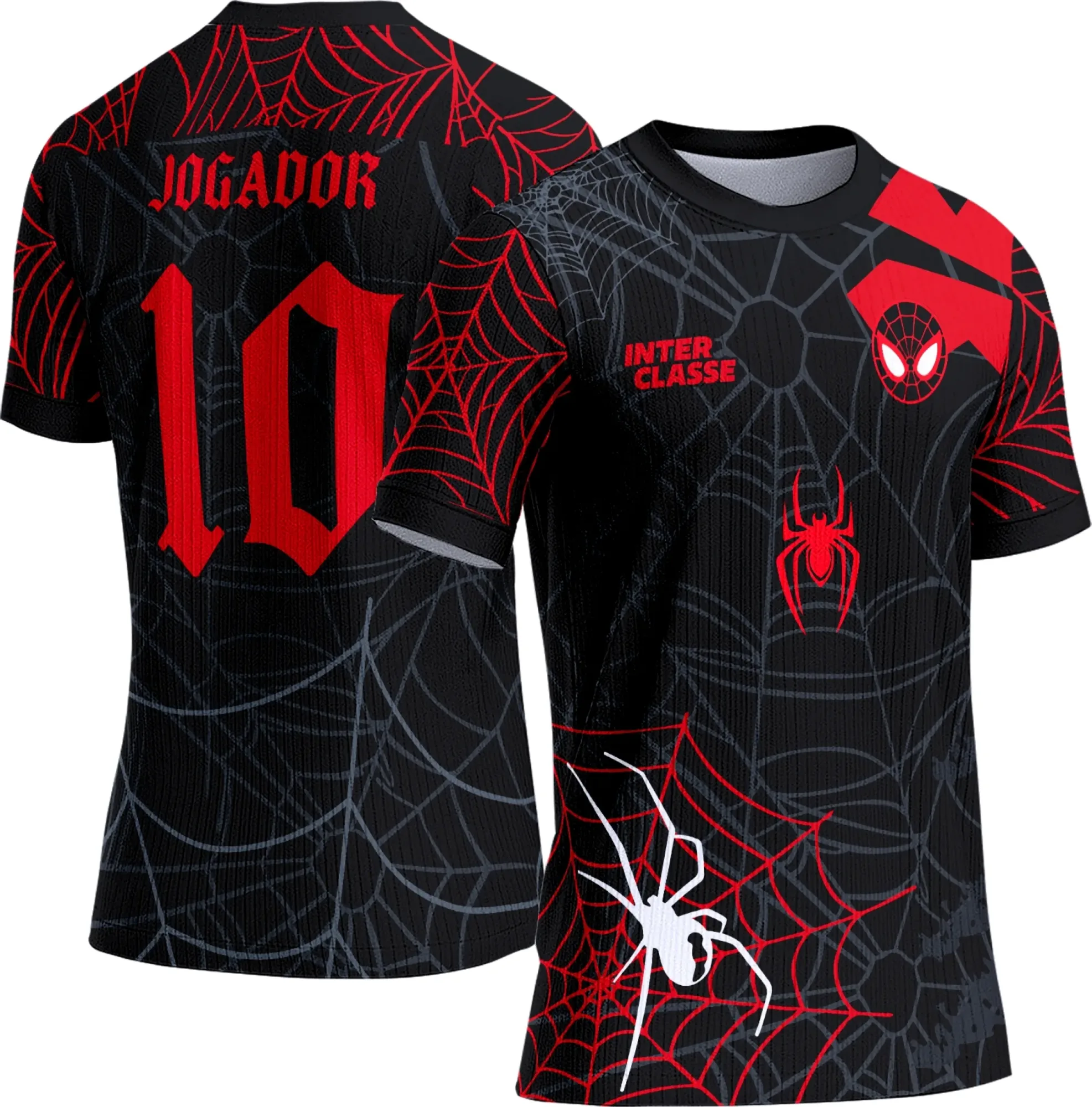 Camiseta unissex preta com logo no peito e estampa grande nas costas do Homem Aranha, perfeita para eventos escolares temáticos e fãs do personagem.