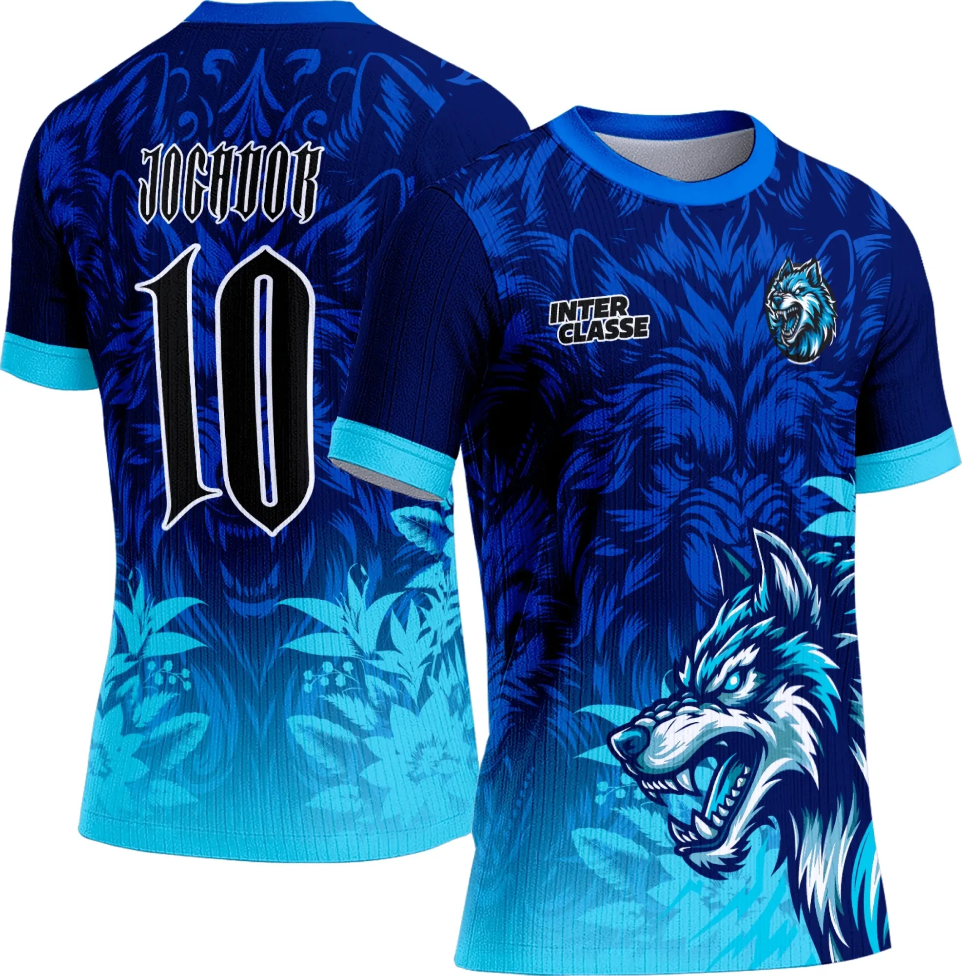 Camiseta unissex preta com logo no peito e estampa grande nas costas do Lobo, estilo interclasse, ideal para eventos escolares e torcida com design marcante e moderno.