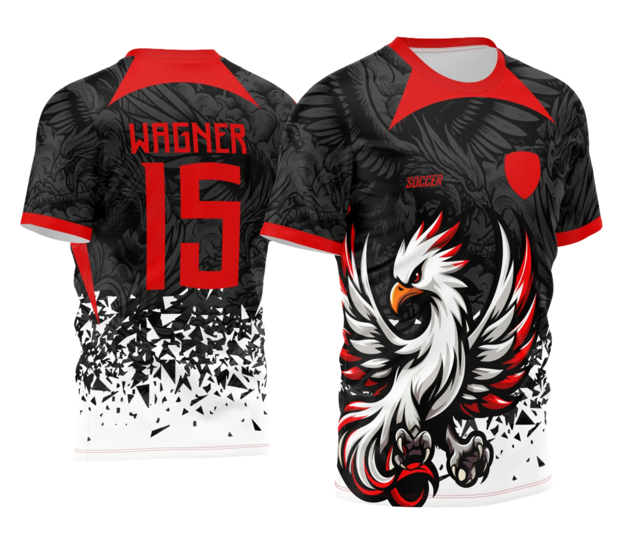 Camiseta unissex preta com logo no peito e estampa grande nas costas do tema Interclasse Fênix Vermelha 2024, estilo vibrante e moderno para diferentes ocasiões.