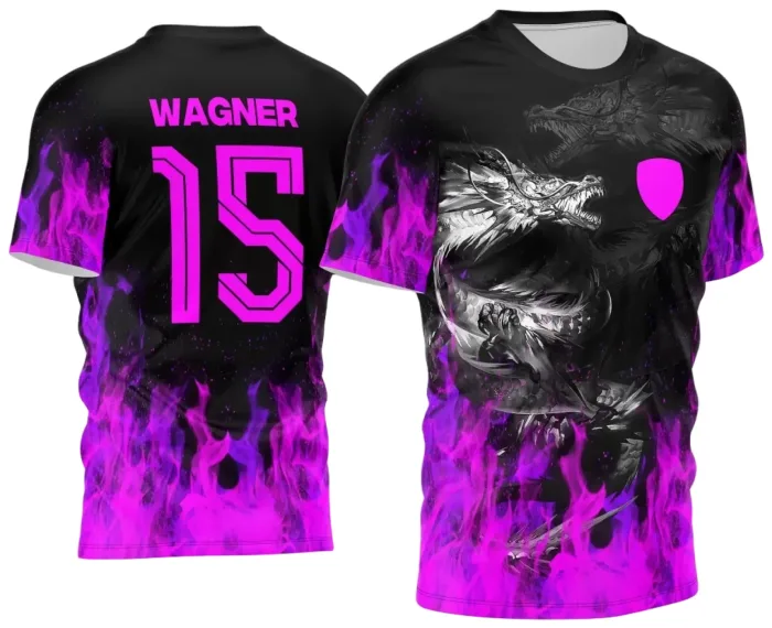 Arte Estampa Camisa Interclasse Dragão Fogo Rosa 2024