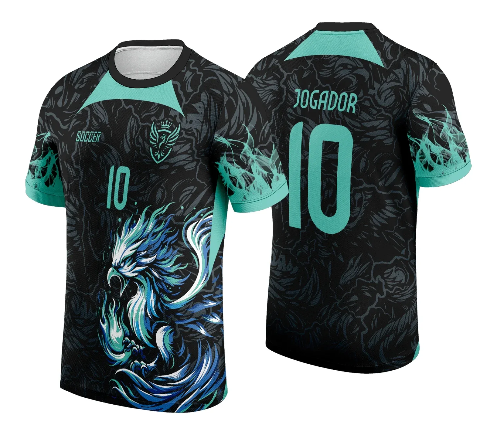 Camiseta unissex preta com logo no peito e estampa grande nas costas do Interclasse Fênix em degradê vibrante, destacando o espírito de competição e união escolar.