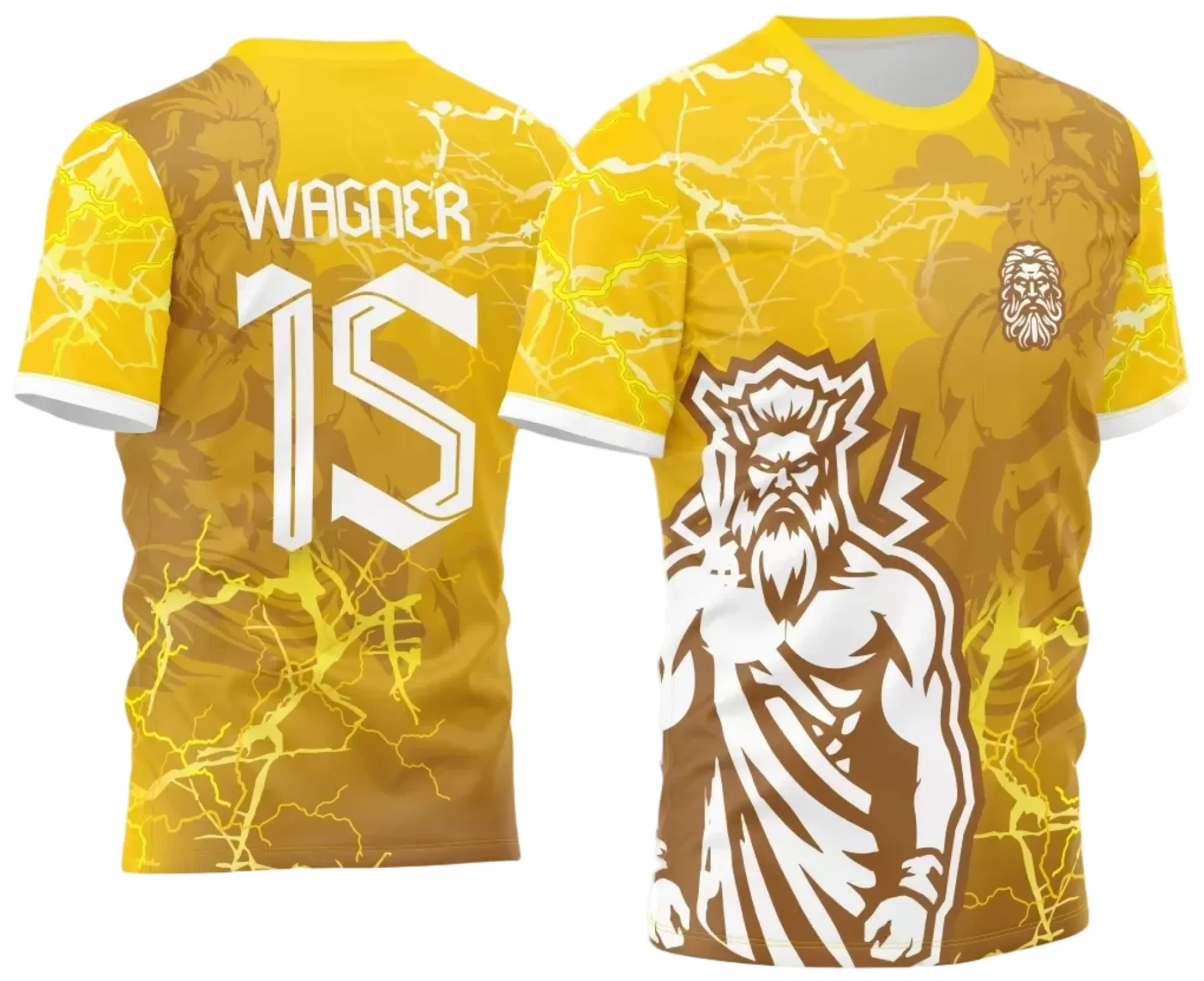 Camiseta unissex preta com logo no peito e estampa grande nas costas com tema dos Jogos Internos 2024 Zeus, ideal para eventos escolares ou esportivos.