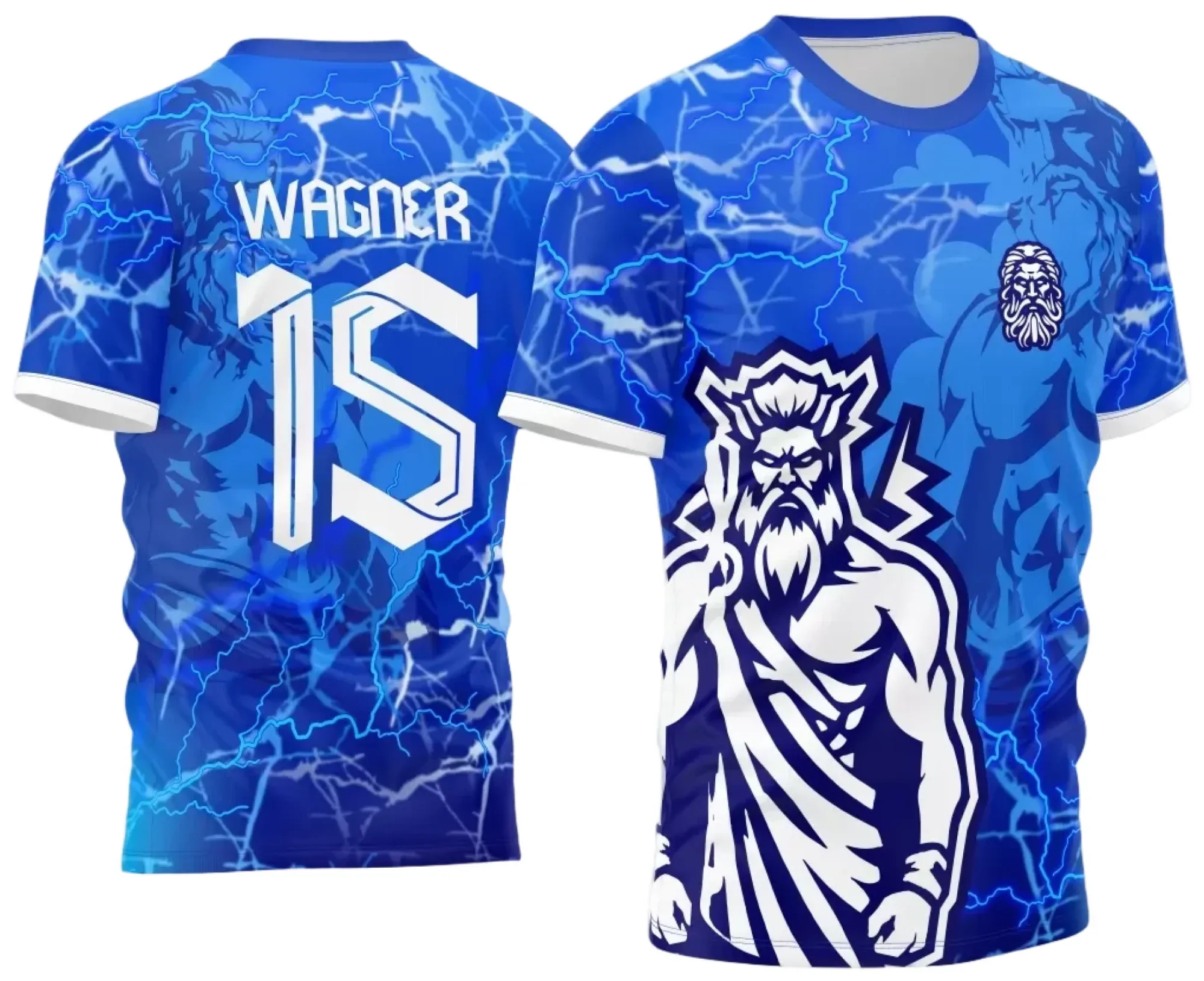 Camiseta unissex na cor preta com logo no peito e estampa grande nas costas destacando o tema dos Jogos Internos Interclasse 2024 no estilo Zeus modelo 2.