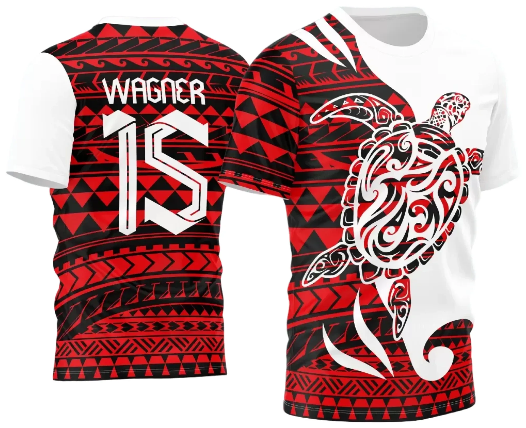 Camiseta unissex preta com logo no peito e estampa grande nas costas com tema de tartaruga tribal, ideal para eventos interclasse descontraídos e estilos urbanos.