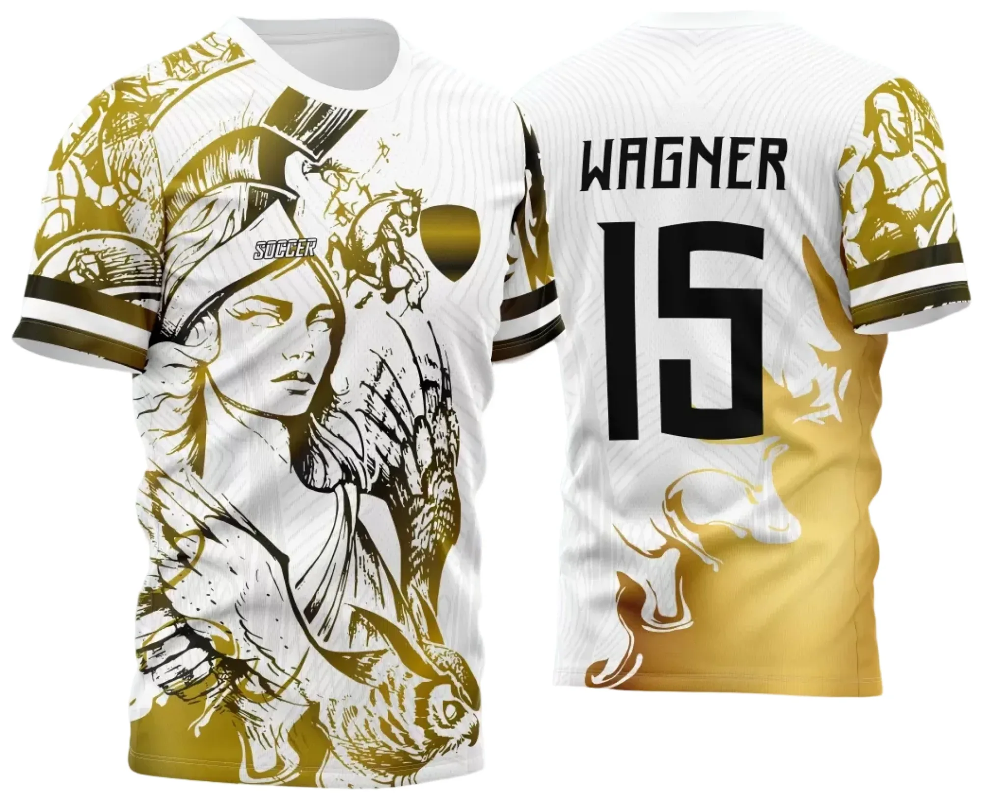 Camiseta unissex branca com logo no peito e estampa grande nas costas inspirada na Interclasse Jogos Internos 2024 Athena, ideal para eventos escolares e esportivos.