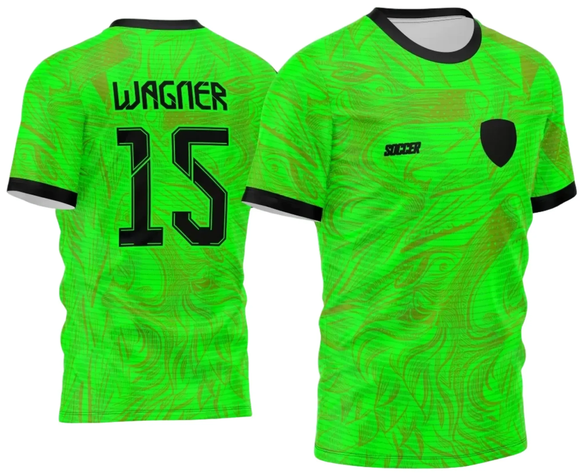 Camiseta unissex preta com logo no peito e estampa grande nas costas inspirada nos Jogos Internos 2024 com tema Lobos, ideal para eventos escolares e esportivos.