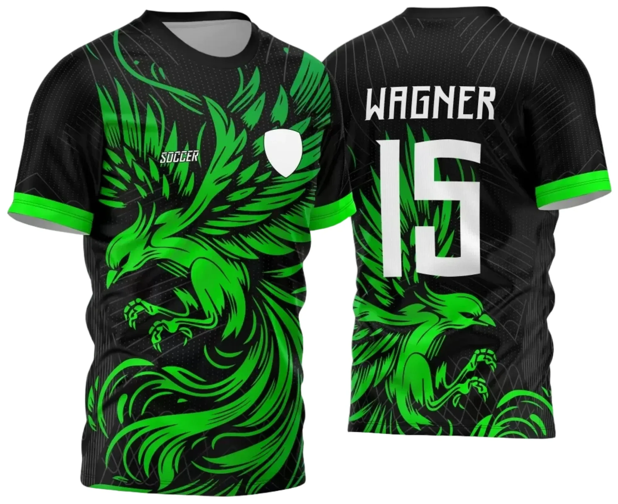 Camiseta unissex branca com logo no peito e estampa grande nas costas com tema Interclasse Jogos Internos 2024 com design Fênix modelo 8, perfeita para eventos esportivos e confraternizações.