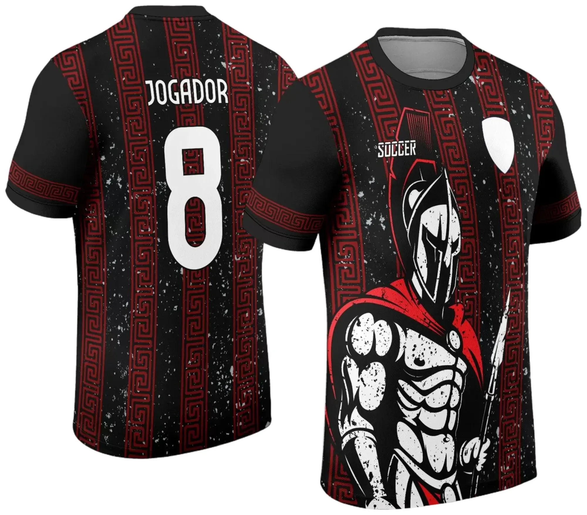 Camiseta unissex preta com logo no peito e estampa grande nas costas do tema Interclasse Jogos Internos 2024 Spartan, ideal para eventos escolares e esportivos.