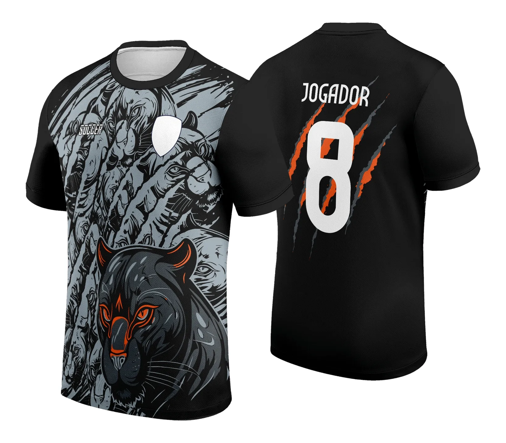 Camiseta unissex preta com logo no peito e estampa grande nas costas com o tema Interclasse Jogos Internos 2024 Pantera modelo 2, ideal para eventos esportivos e confraternizações.