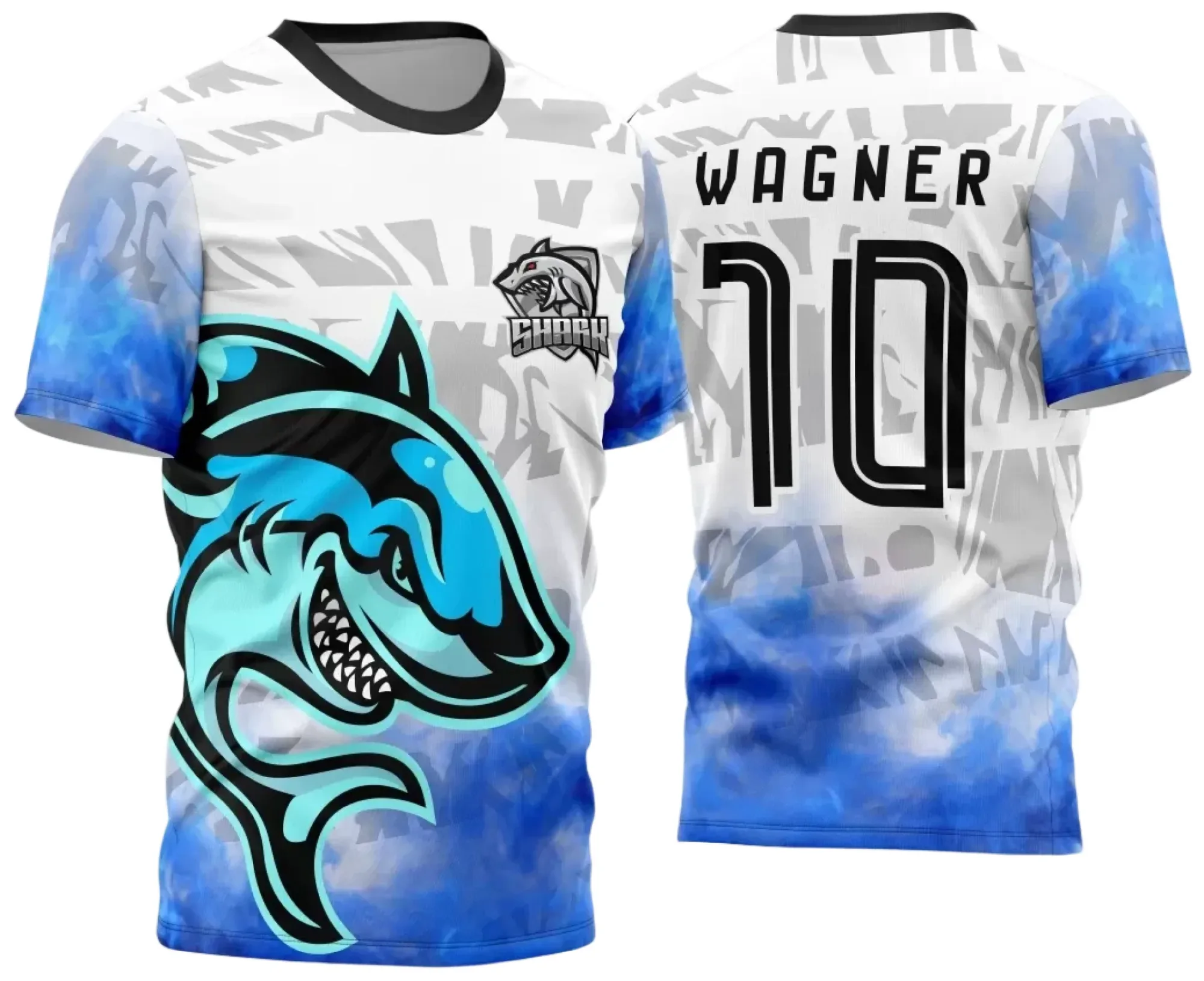 Camiseta unissex preta com logo no peito e estampa grande nas costas inspirada em InterClasse Tubarão M02, design moderno e estiloso para quem busca conforto e personalidade.