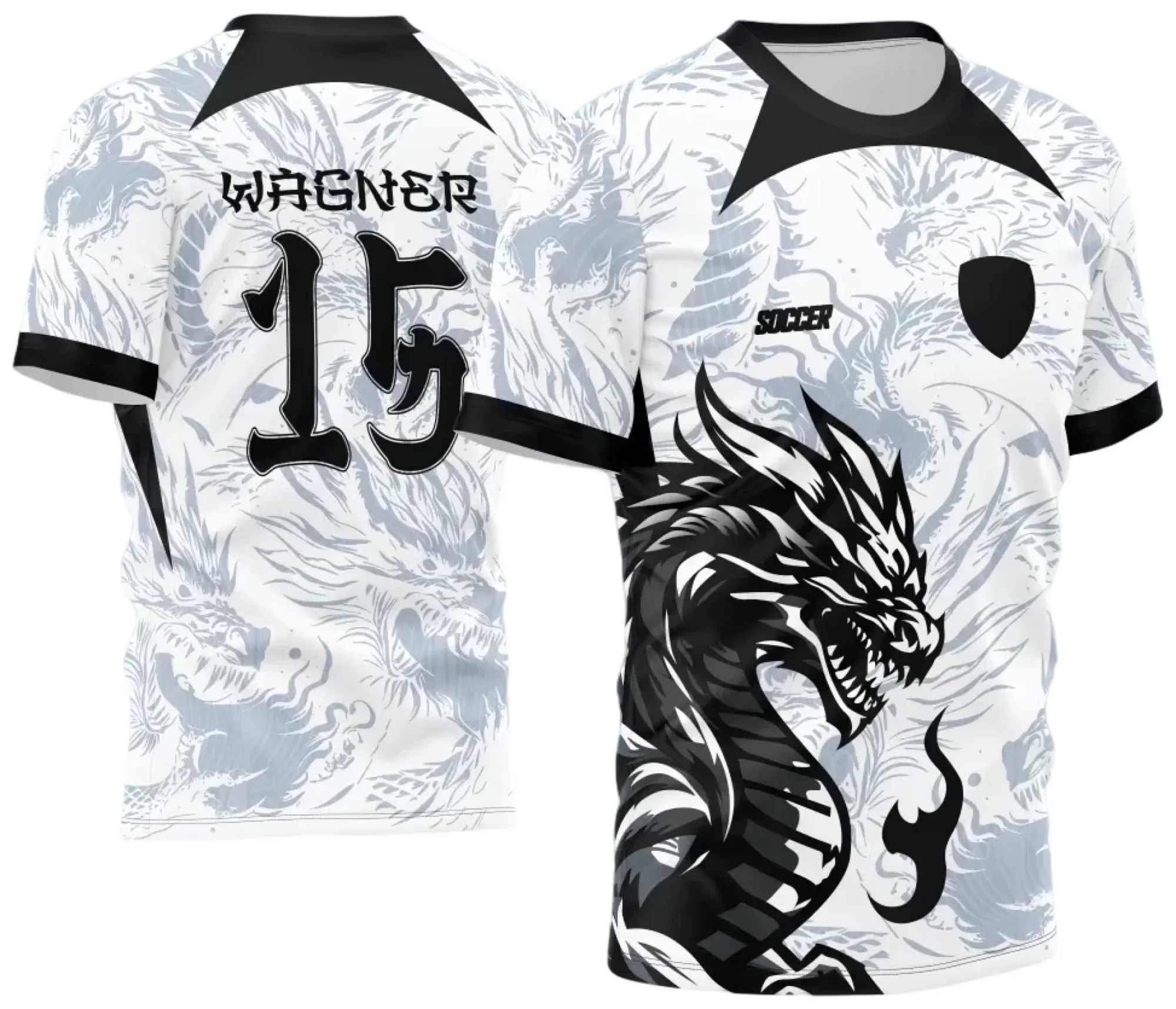 Camiseta unissex preta com logo no peito e estampa grande nas costas mostrando um dragão imponente no tema InterClasse 2024, perfeita para fãs e participantes do evento.