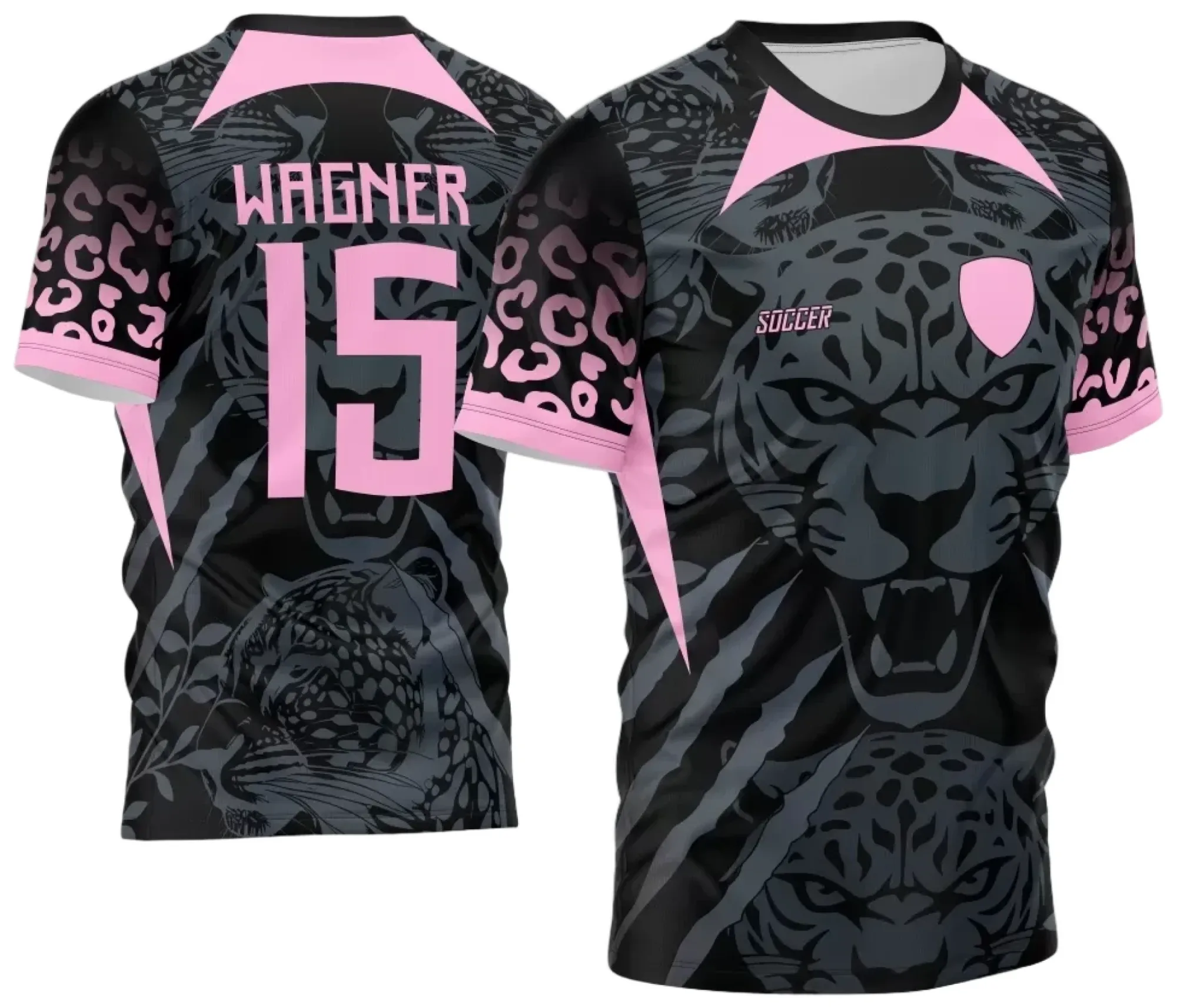 Camiseta unissex preta com logo no peito e estampa grande nas costas, apresentando design inspirado em onça para o InterClasse 2024.