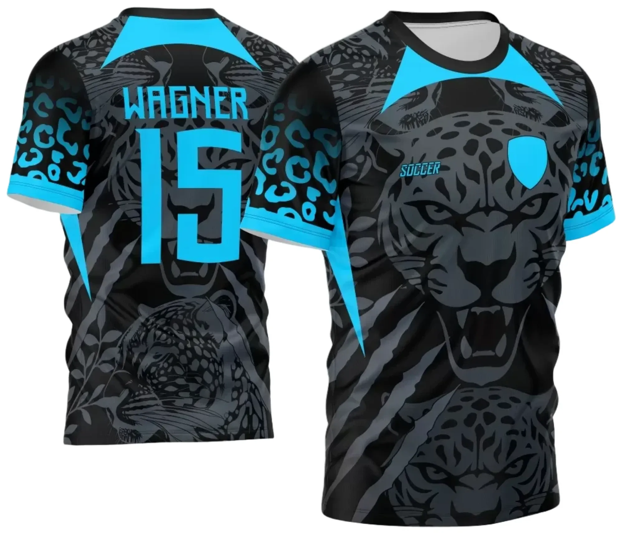 Camiseta unissex preta com logo no peito e estampa grande nas costas com tema Onça InterClasse 2024 Modelo 2, design moderno e impactante.