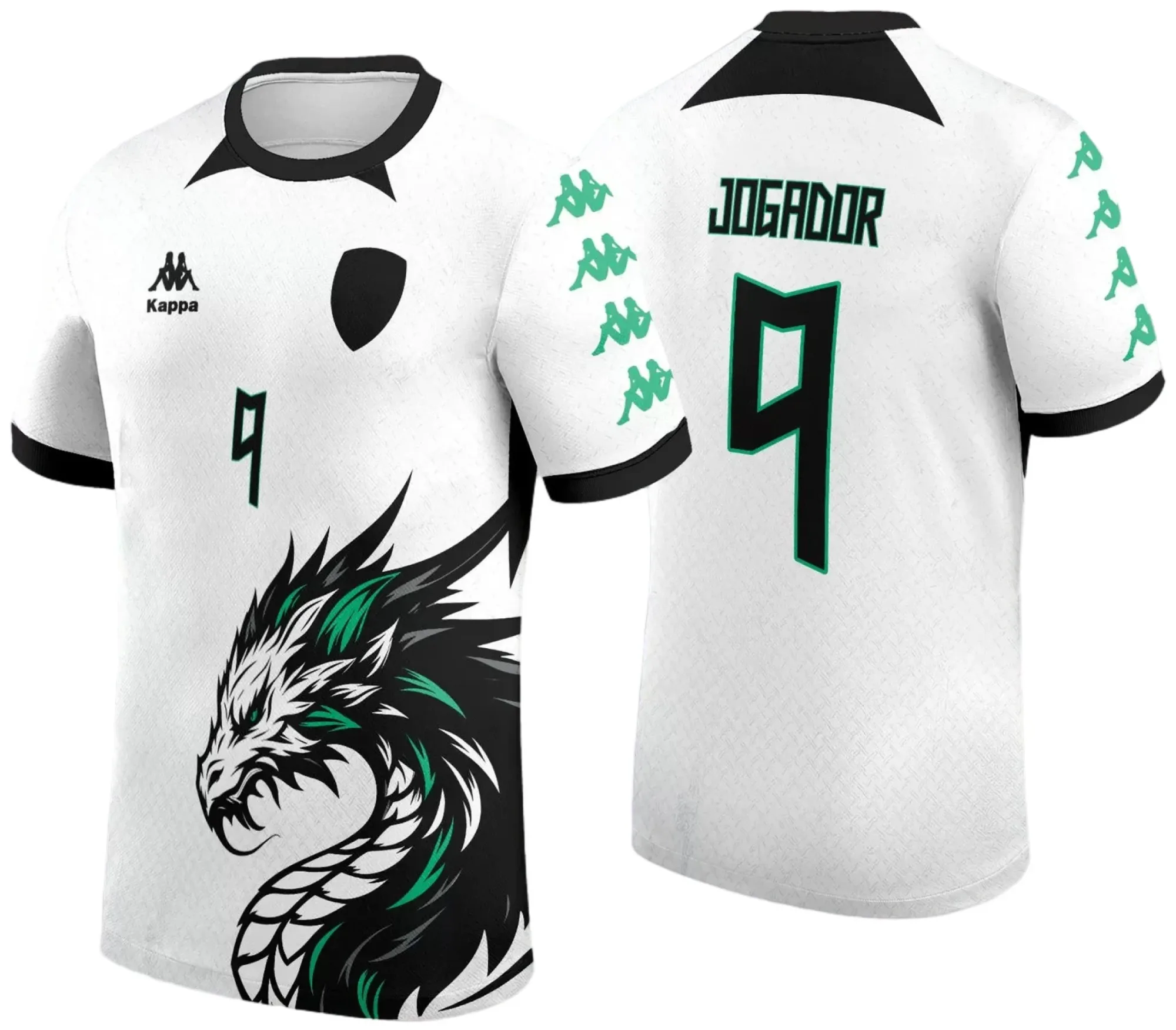 Camiseta unissex preta com logo no peito e estampa grande nas costas do Dragão Branco com Verde, perfeita para fãs da InterClasse 2024.