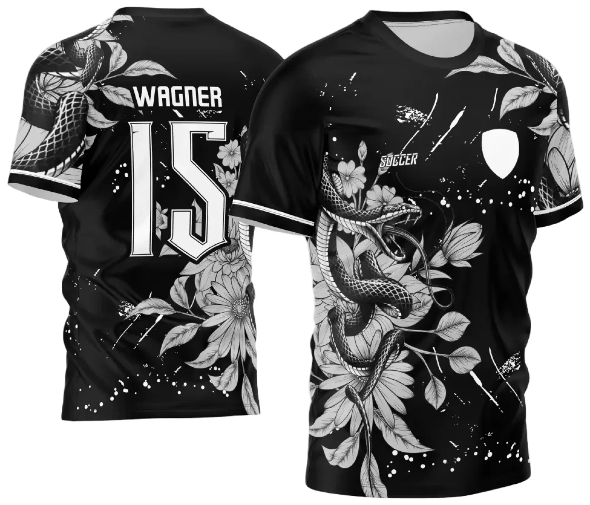 Camiseta unissex preta com logo no peito e estampa grande nas costas com tema InterClasse 2024 Cobra, ideal para eventos escolares e fãs do tema cobra.