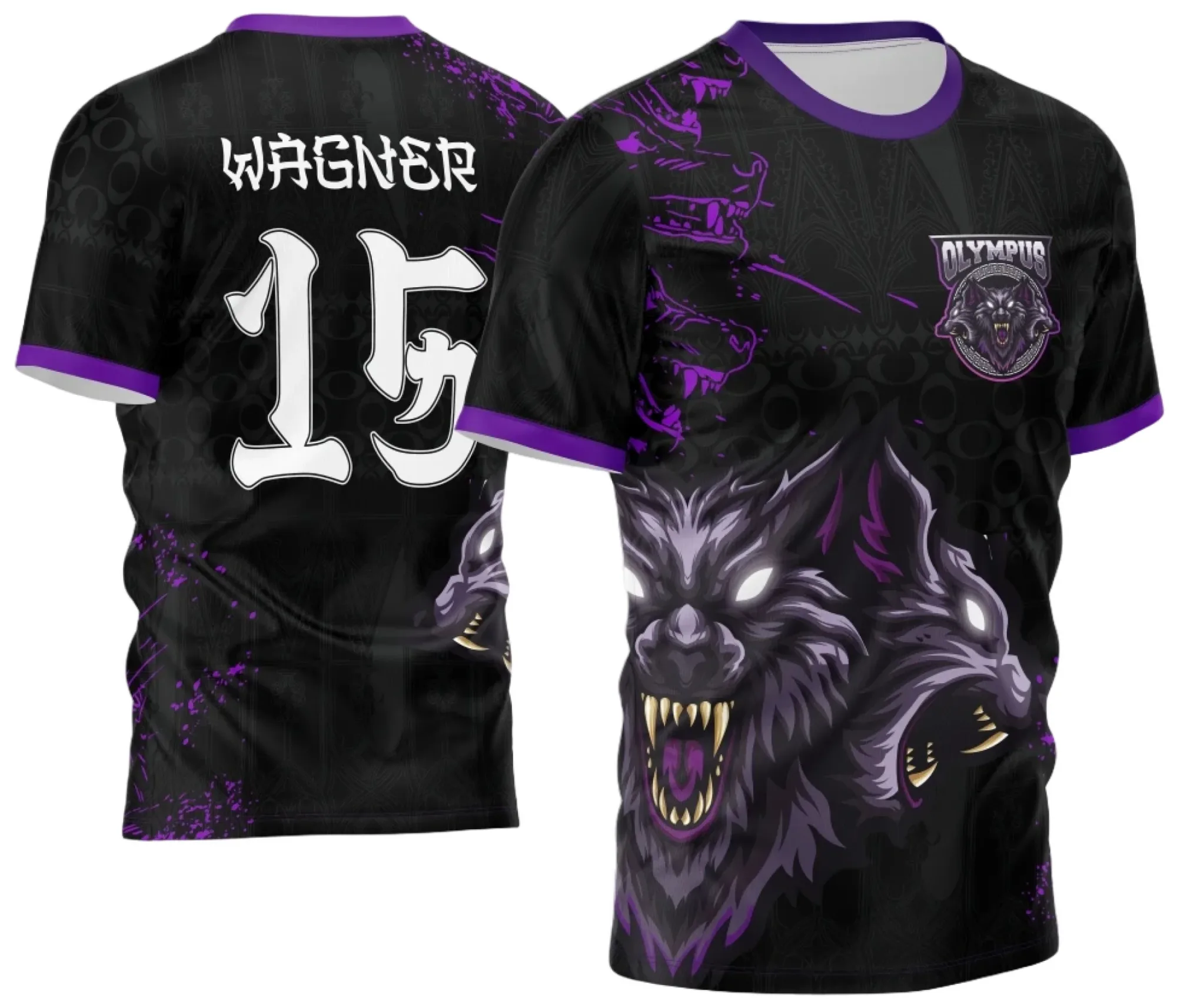 Camiseta unissex preta com logo no peito e estampa grande nas costas exibindo o tema Lobos da InterClasse 2024, perfeita para quem busca conforto e estilo em eventos escolares.