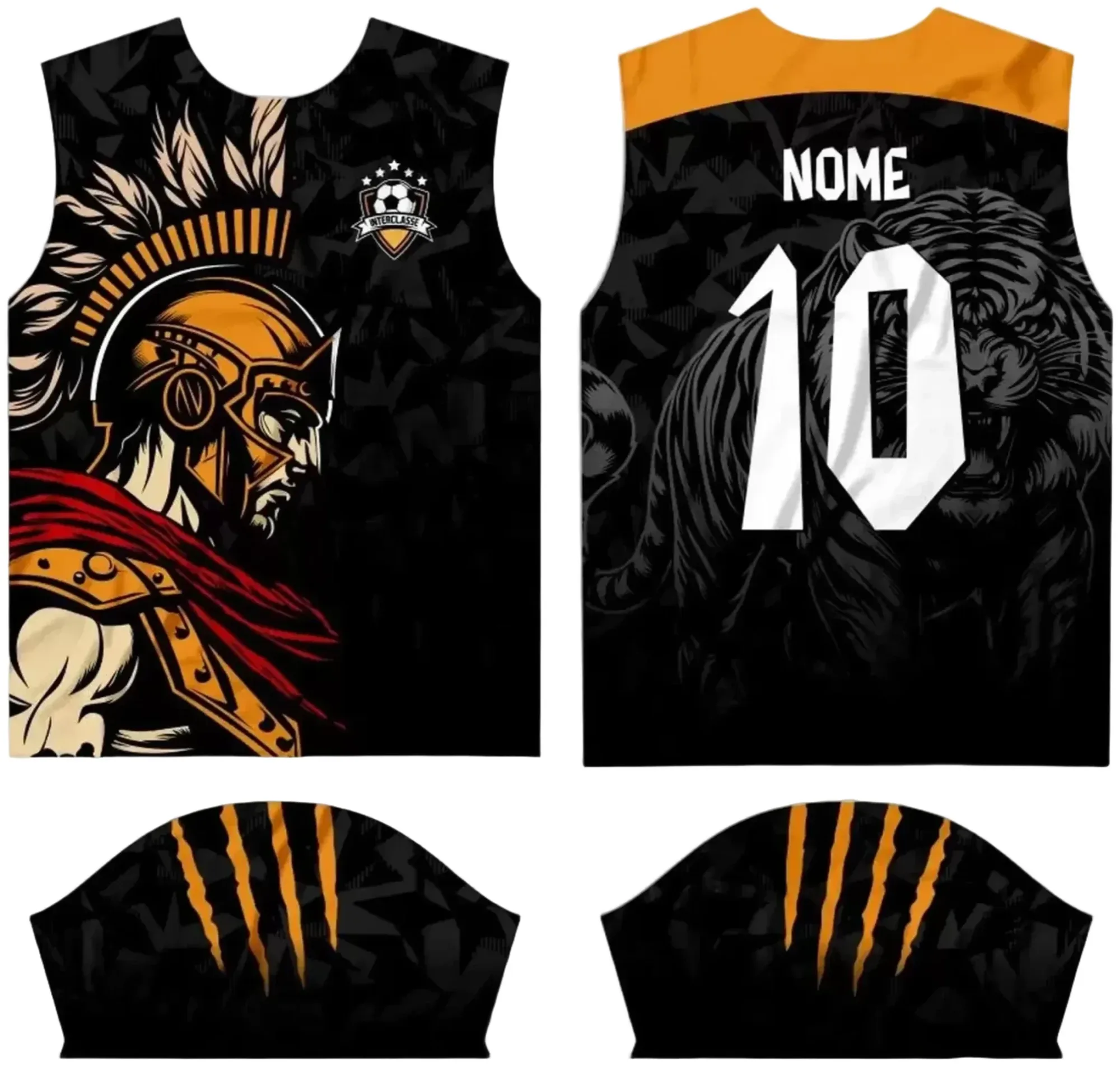 Camiseta unissex branca com logo no peito e estampa grande nas costas, tema Interclasse 2024 modelo 6, ideal para eventos escolares e confraternizações.