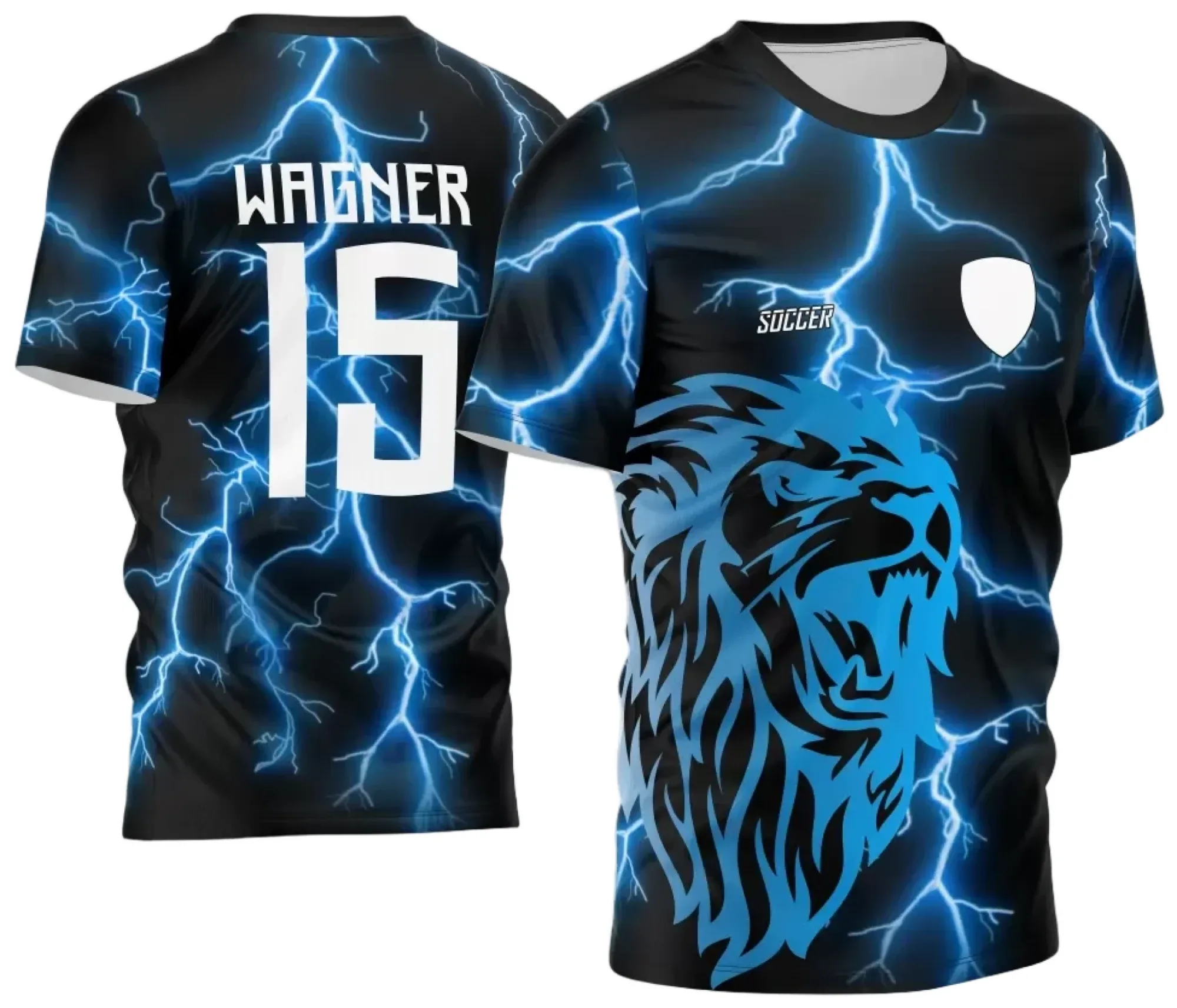 Camiseta unissex na cor preta com logo no peito e estampa grande nas costas apresentando o símbolo do Leão para InterClasse 2024, ideal para quem busca estilo forte e marcante.