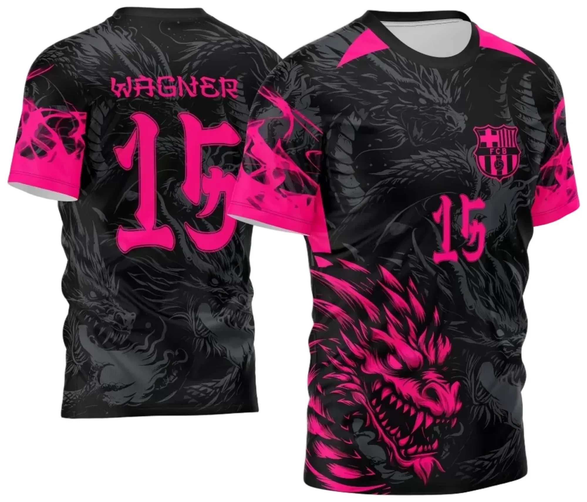 Camiseta unissex preta com logo no peito e estampa grande nas costas com dragão vibrante, ideal para o InterClasse 2024, destacando força e estilo marcante.