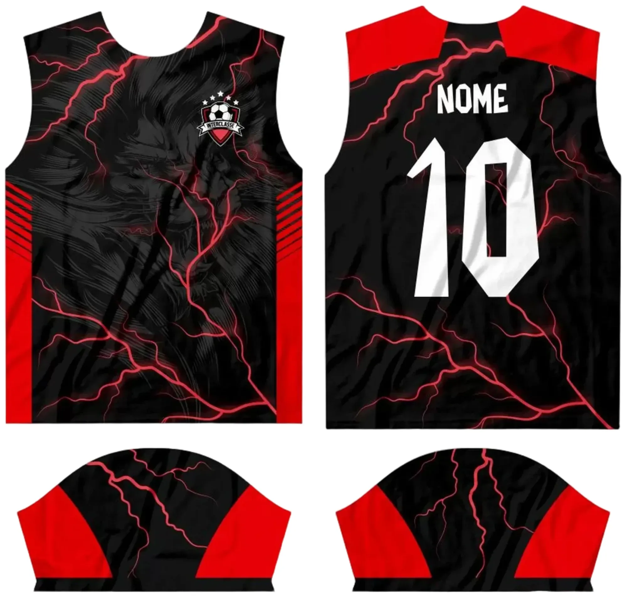 Camiseta unissex preta com logo no peito e estampa grande nas costas, tema Interclasse 2024 modelo 7, destaque para design moderno e vibrante, ideal para uso escolar ou evento