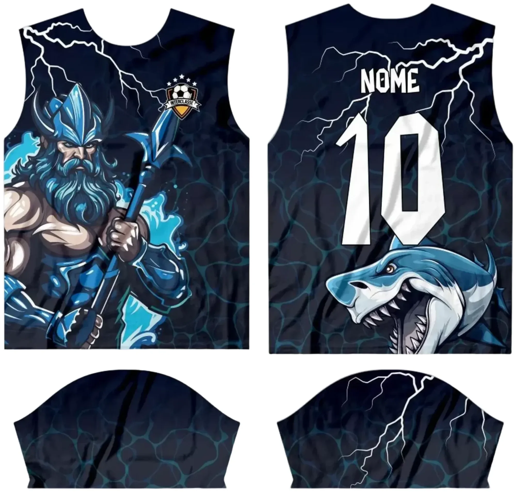 Camiseta unissex preta com logo no peito e estampa grande nas costas, tema Interclasse 2024 modelo 18, ideal para eventos e turmas escolares.