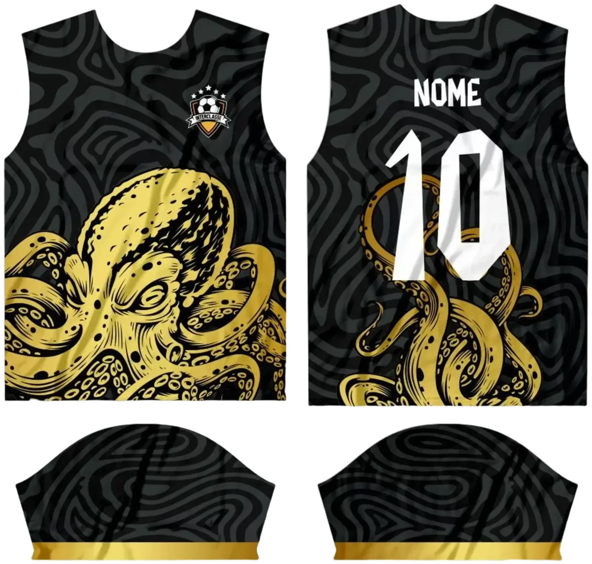 Camiseta unissex preta com logo no peito e estampa grande nas costas, tema Interclasse 2024 modelo 21, destacando estilo moderno e esportivo para uso casual ou eventos escolares.