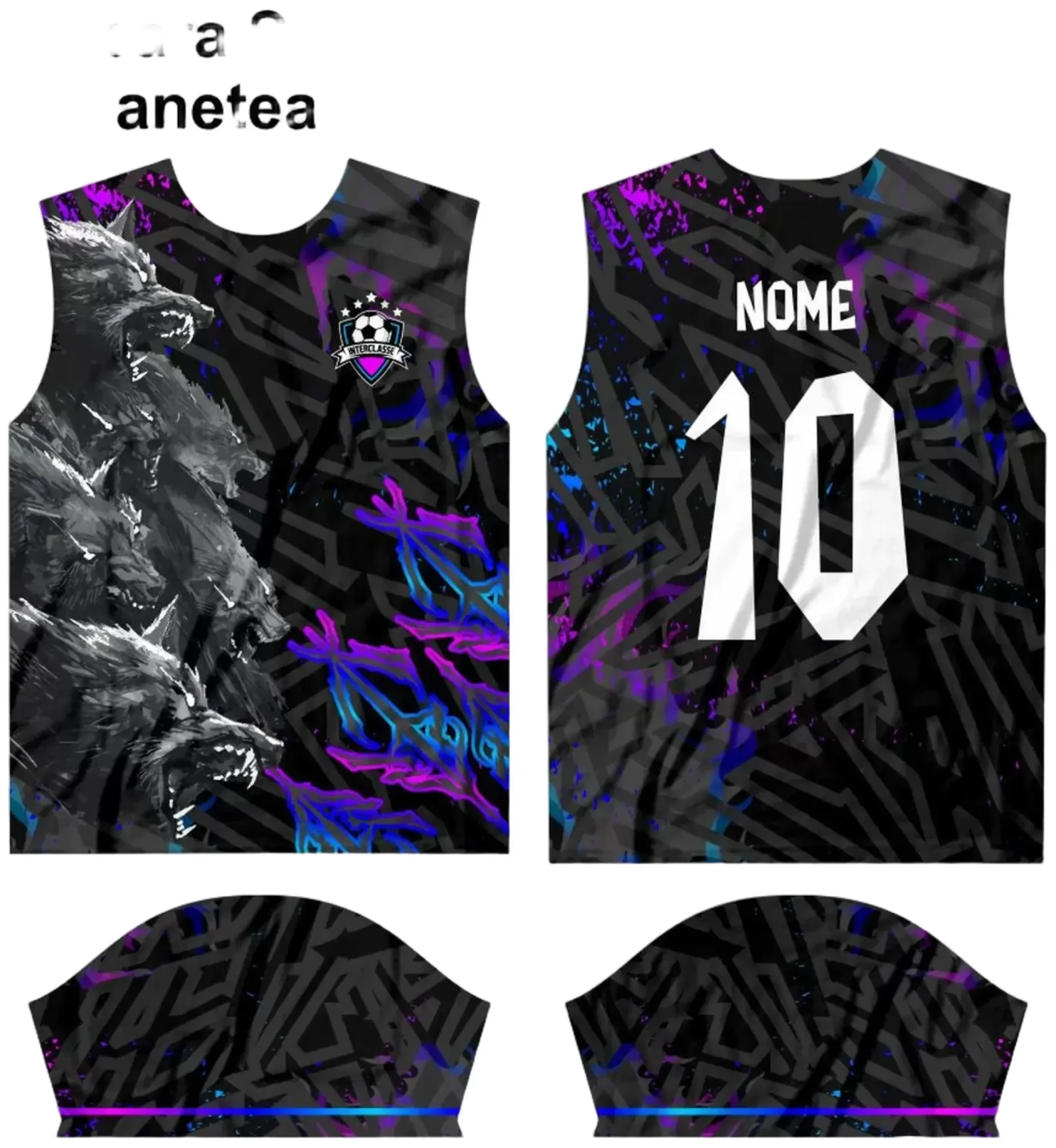 Camiseta unissex preta com logo no peito e estampa grande nas costas com tema Interclasse 2024 modelo 25, perfeita para eventos escolares e esportivos, design moderno e marcante.