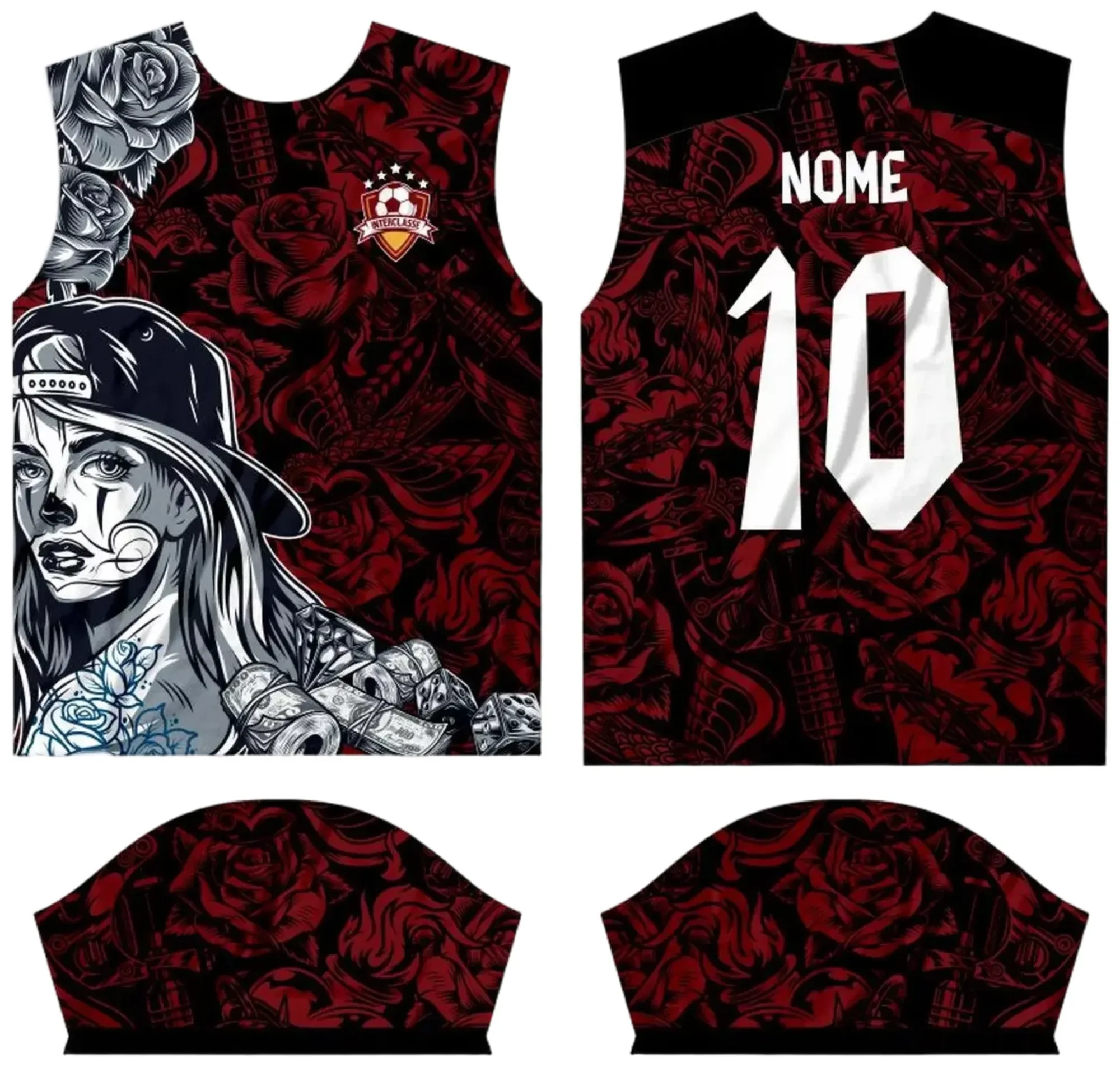 Camiseta unissex preta com logo no peito e estampa grande nas costas tema Interclasse 2024 modelo 29, ideal para eventos e confraternizações escolares.