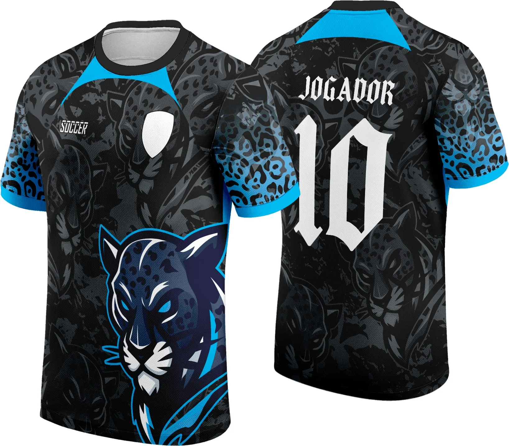 Camiseta unissex preta com logo no peito e estampa grande nas costas mostrando Pantera Azul 2024, perfeita para ocasiões de InterClasse e estilo moderno.